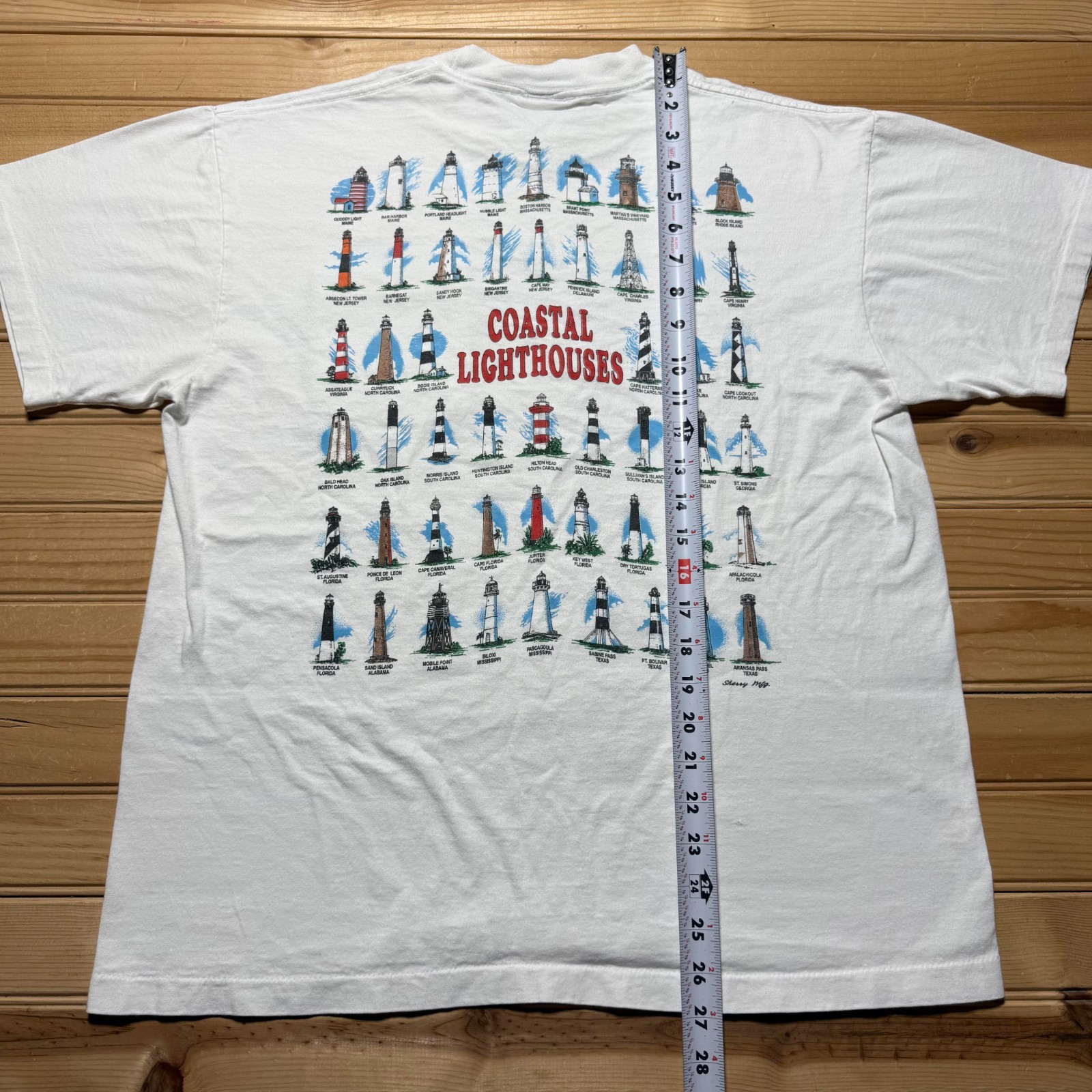 Vintage 90s Coastal Lighthouses Charleston South Carolina Pocket Shirt USA Large
