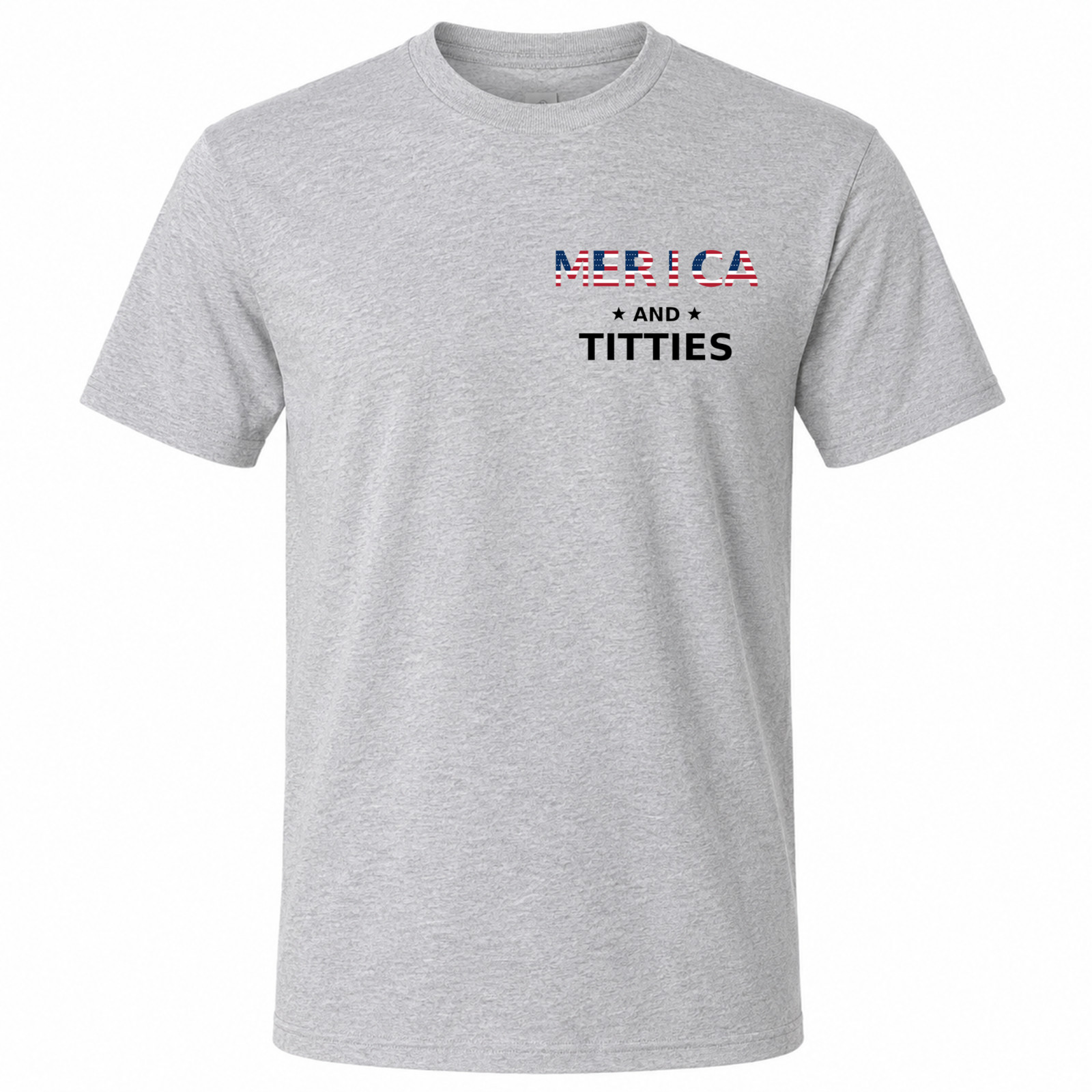 Merica and Titties Funny US Flag Gray Graphic T-Shirt
