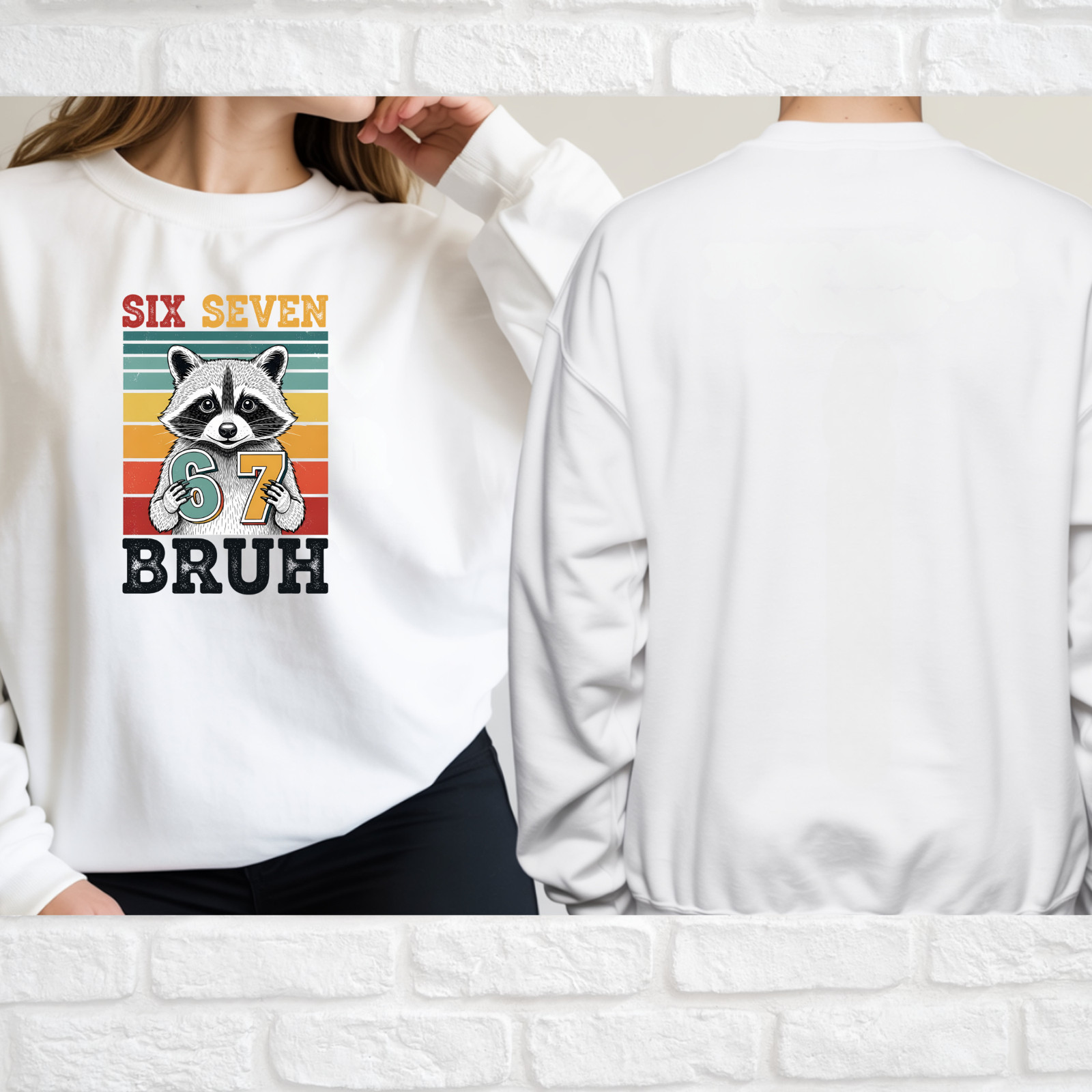 Vintage Raccoon 67 Bruh Six Seven Meme, unisex Crewneck Sweatshirt