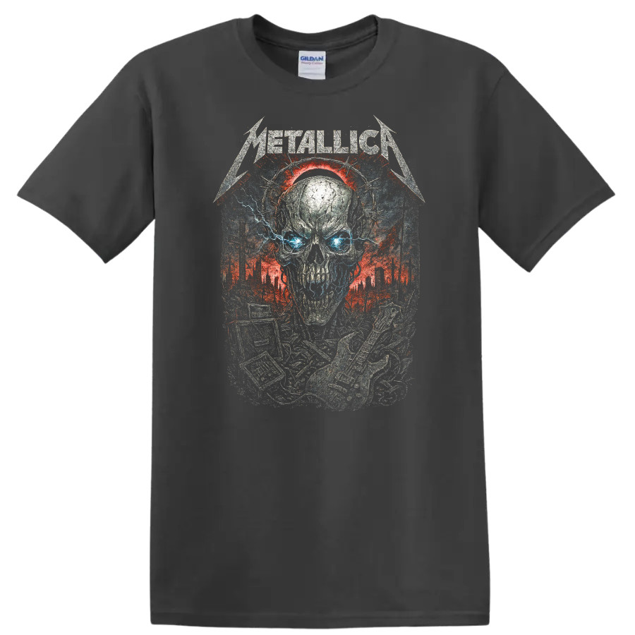 Skull Lightning Retro Rock Heavy Metal Album Cover T Shirt w/ Tee