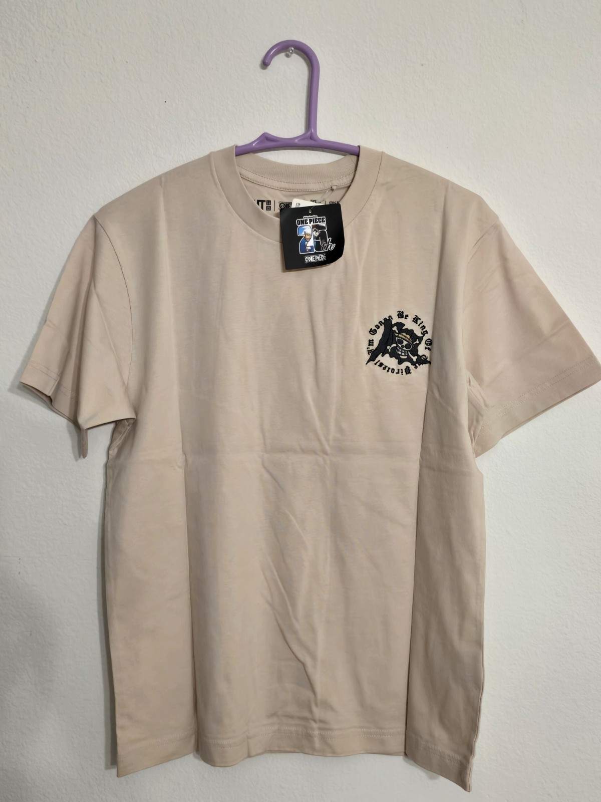 Uniqlo ONE PIECE Anime 25th Short Sleeve Beige Pirate King Unisex Size S NEW