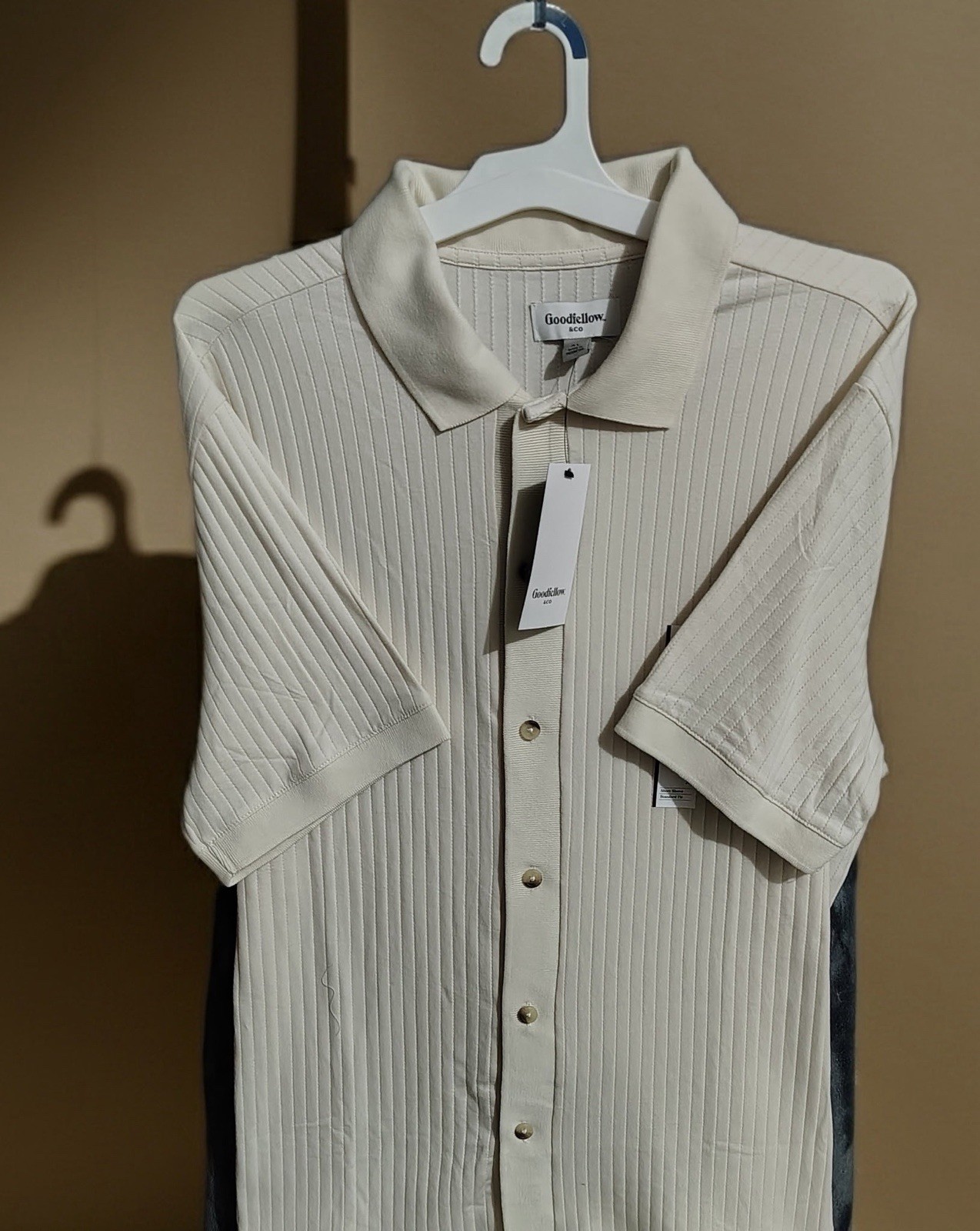 Goodfellow & Co Men’s XL Beige Ribbed Knit Button-up Shirt Short Sleeve