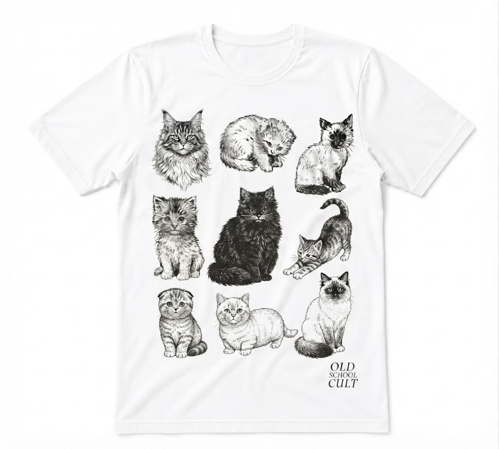 Cats 90s Vintage Tattoo Style White T-shirt