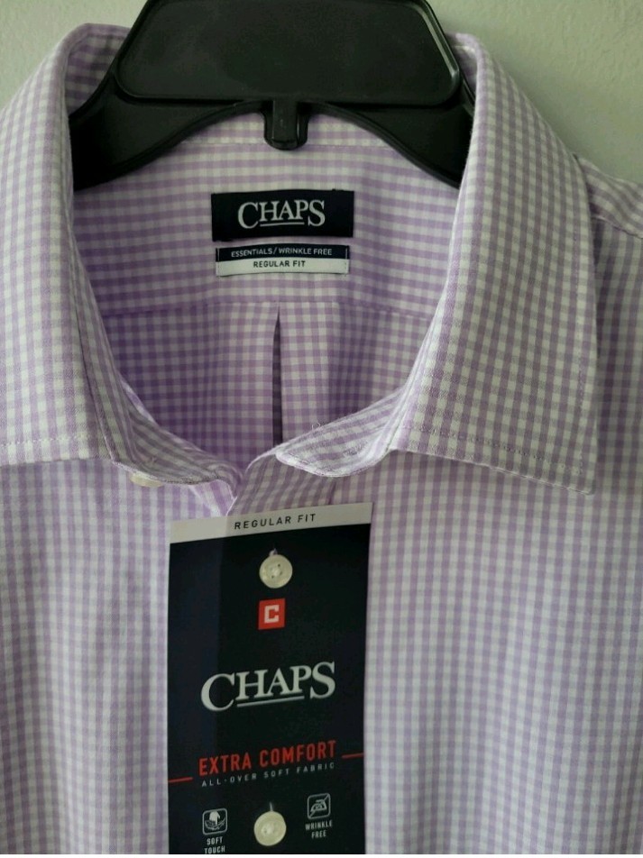 Chaps Men’s Purple Non-Iron Checkered Dress Shirts 17-17.5 34/35 XL NWT