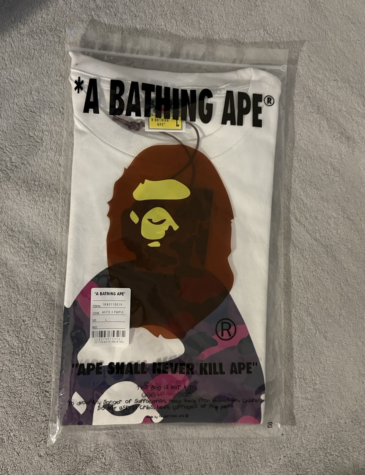 A Bathing Ape BAPE White Ape Head Baby Milo Logo Graphic T-Shirt Men’s L