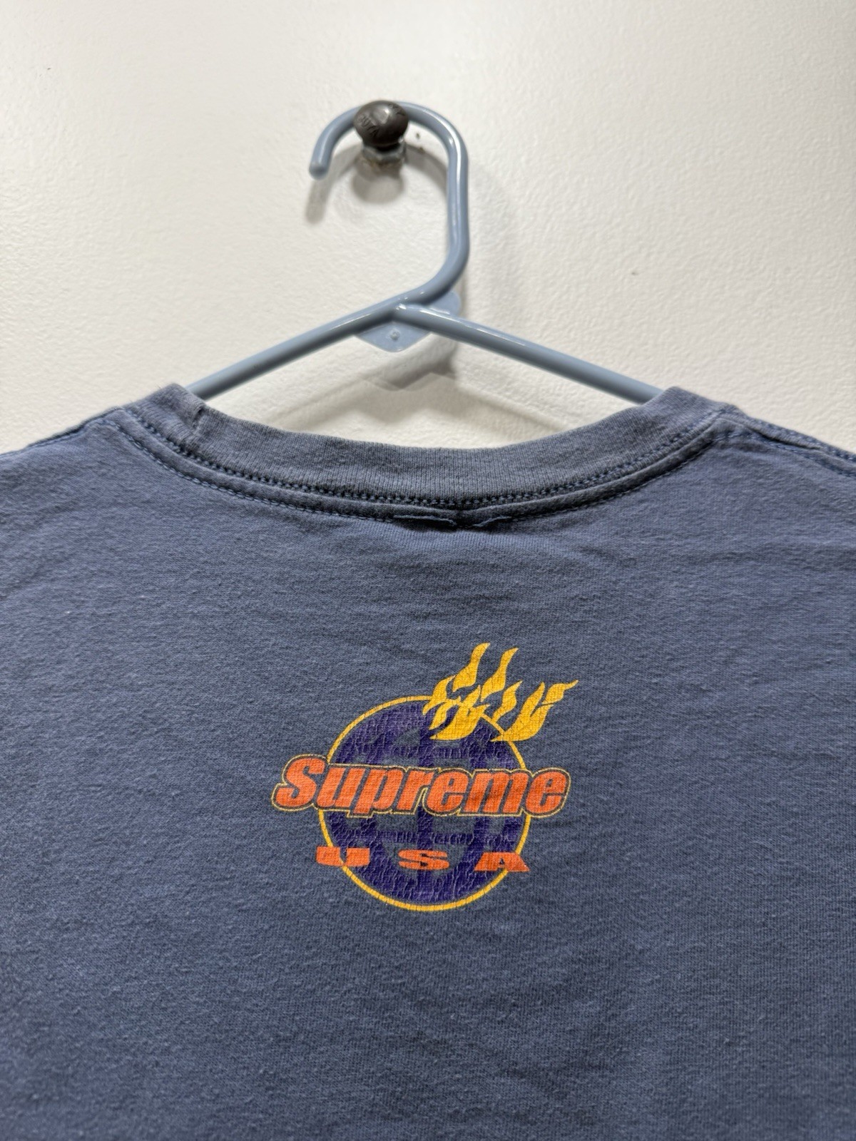 Supreme FW17 Flames Blue T-Shirt Size Medium Distressed Faded See Pics