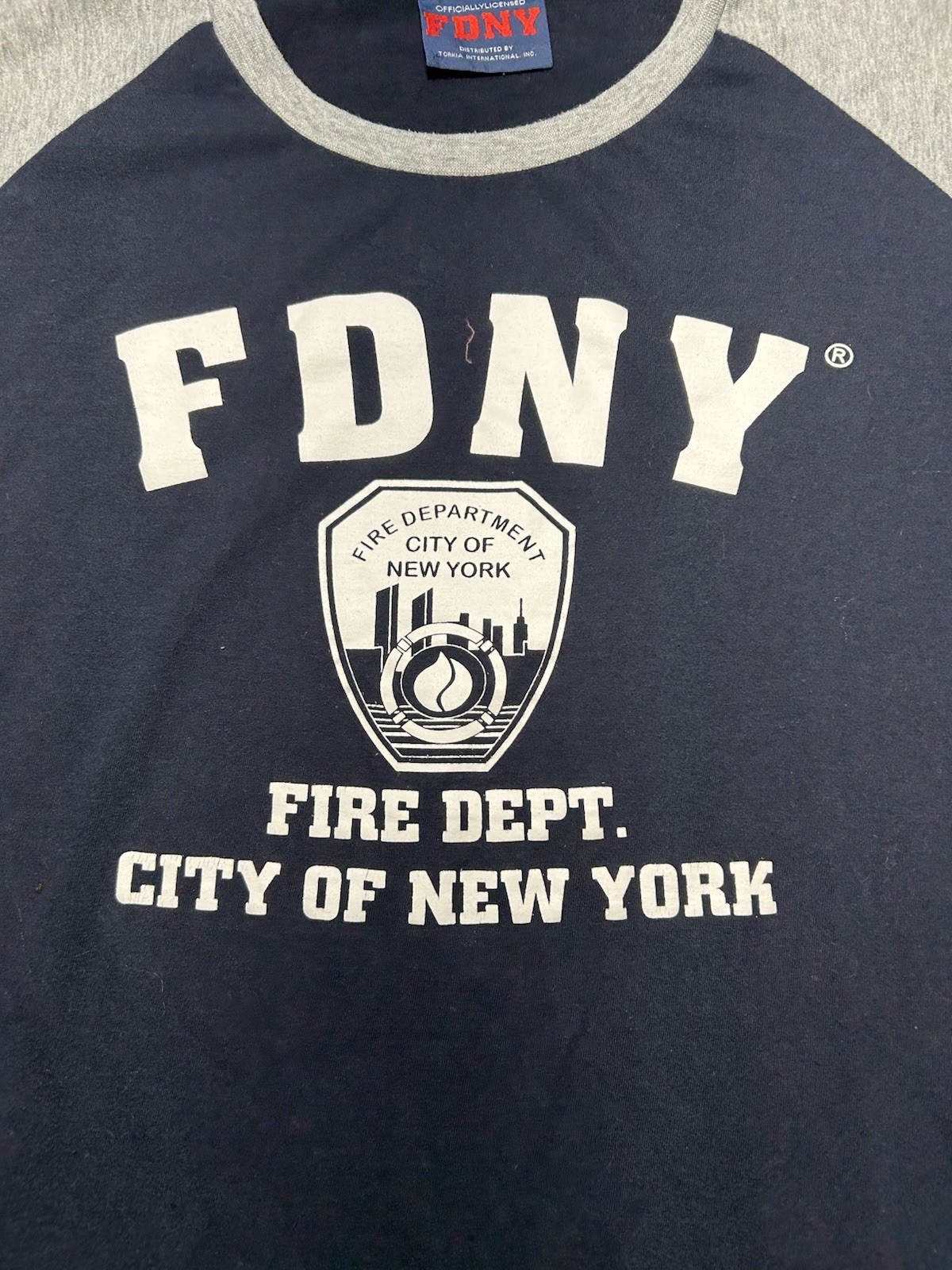Official FDNY Fire Department City of New York Raglan 3/4 Sleeve Shirt Mens L