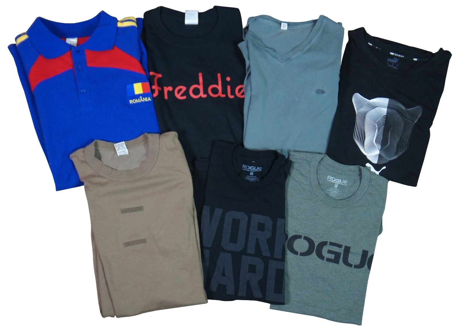 Lot of 7 Assorted Mens T Shirts Rogue Fitness Puma Lacoste