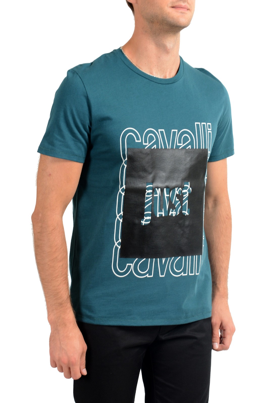 Just Cavalli Men’s Green Graphic Print Crewneck T-Shirt US 2XL IT 56