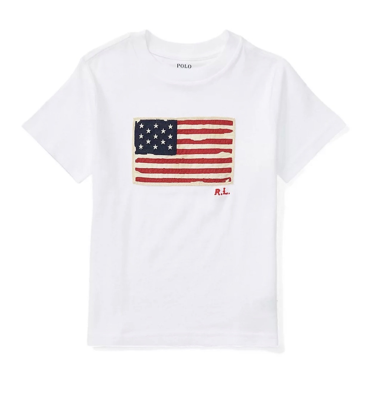 Polo Ralph Lauren White Distressed AMERICAN FLAG Appliqué Short Sleeve T Shirt
