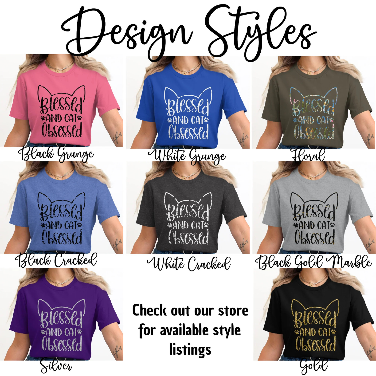 Blessed And Cat Obsessed Graphic Unisex Casual T-Shirt Grunge