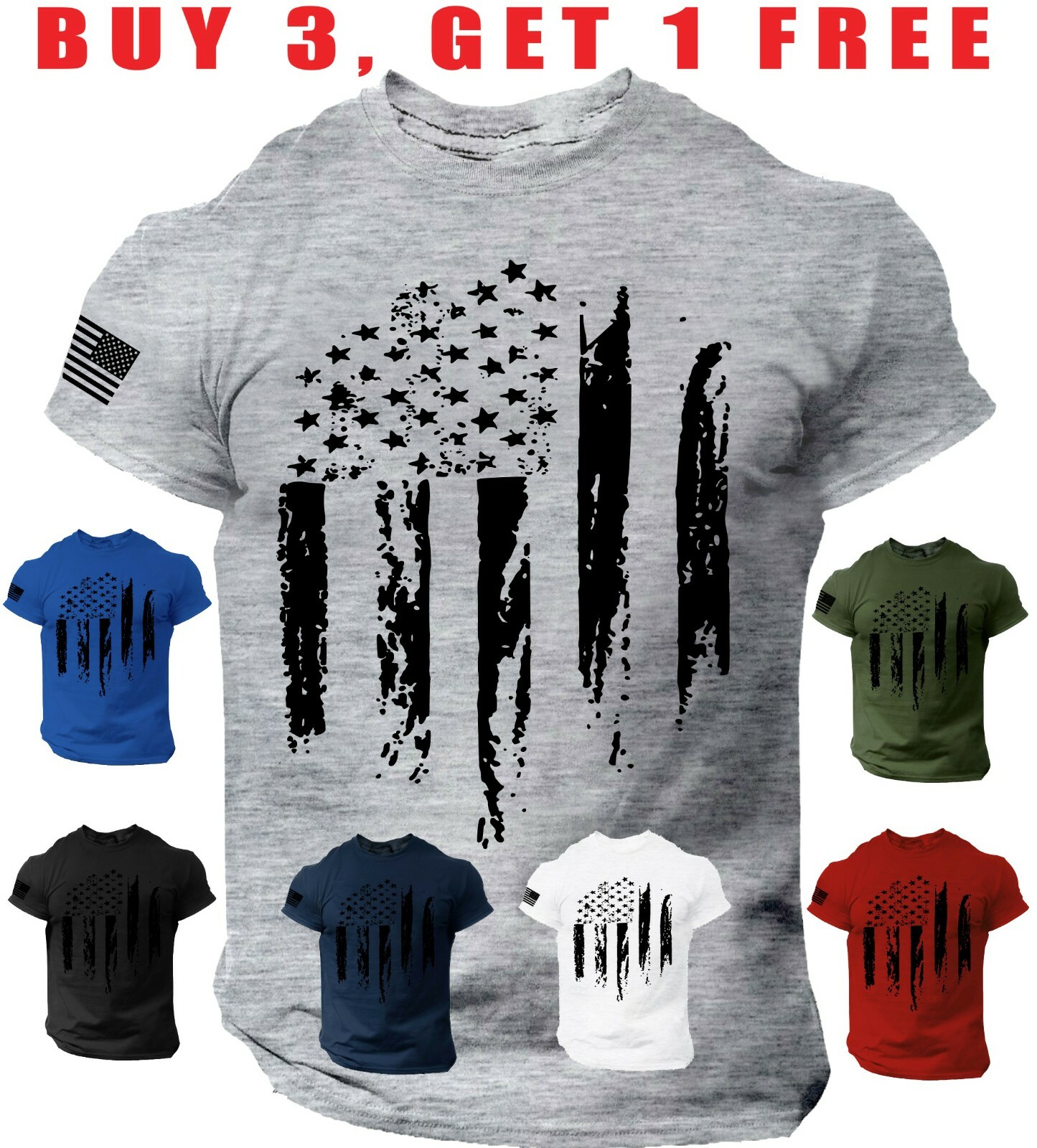 USA Distressed Flag T-Shirt Patriotic American Army Military men’s Tee S- 3XL