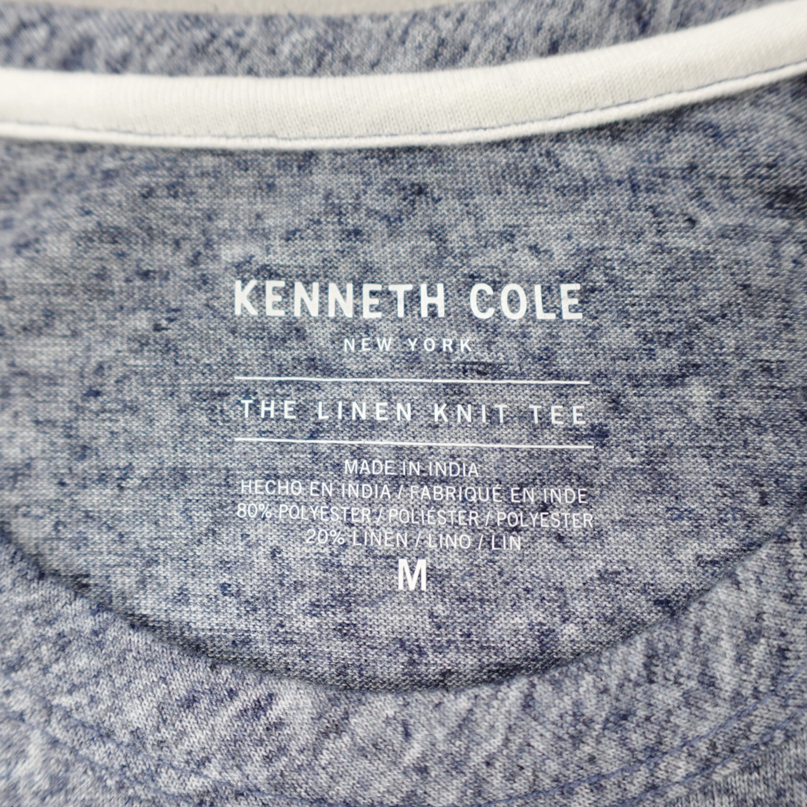 Kenneth Cole The Linen Knit Crew Neck Shirt S/S Lightweight Stretch Navy