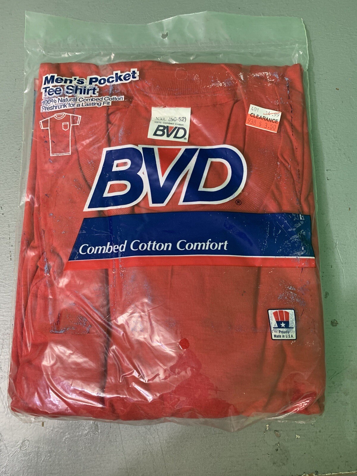BVD Combed Cotton Pocket T-Shirt XXL 50-52 Red NOS Vintage 1980’s Blank Plain