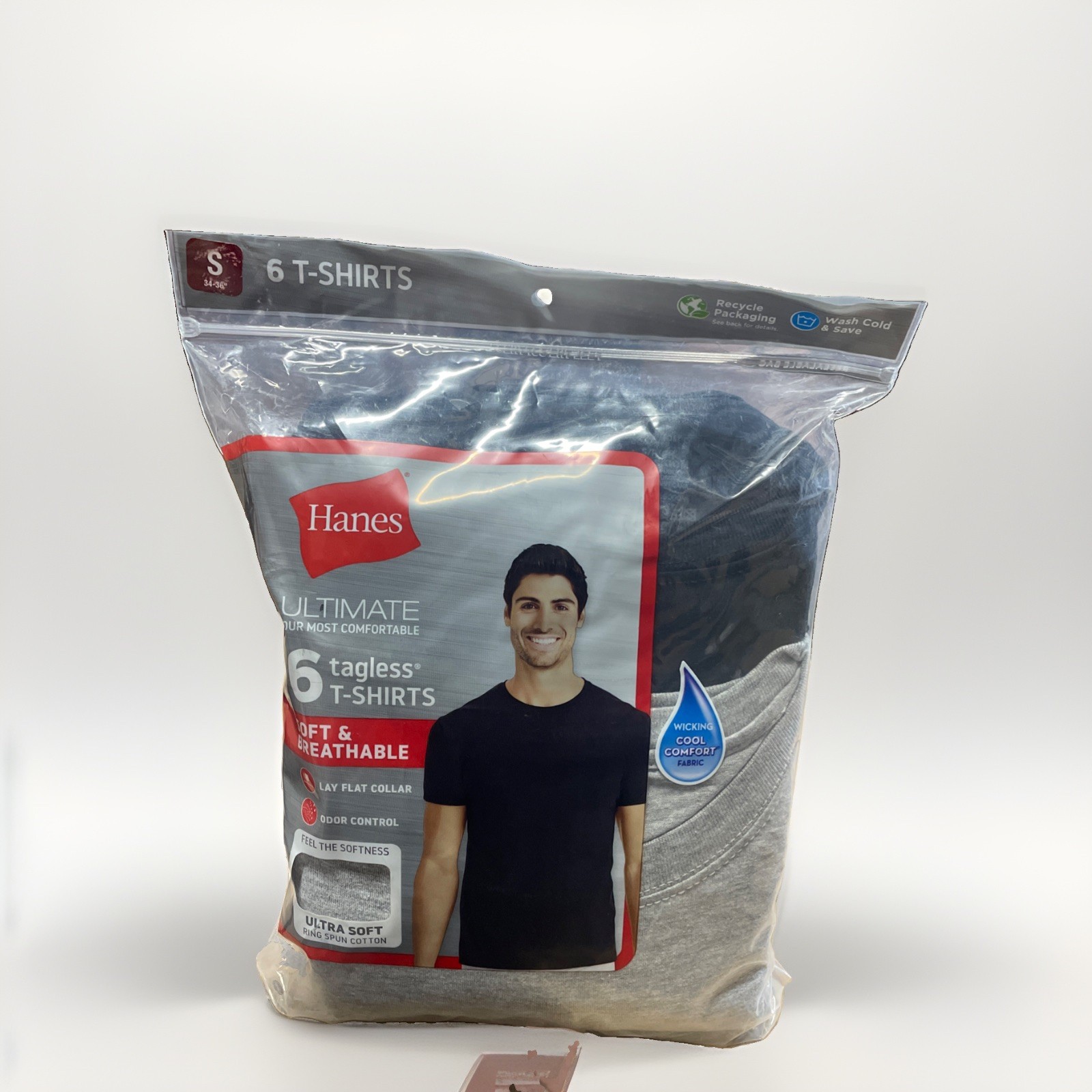 Hanes Ultimate Men’s 6-Pack Cotton T-Shirts Soft Breathable,Black & Gray Small
