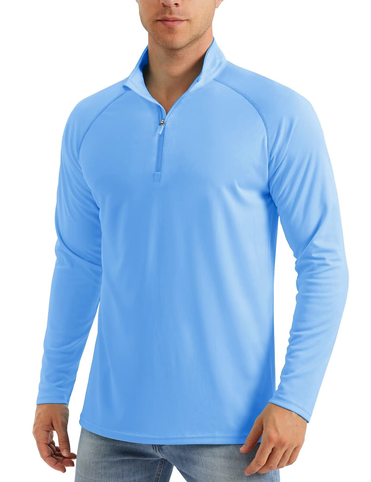 Mens Long Sleeve Shirt 1/4 Zip Sun Protection Shirts UPF 50+ Outdoor Hiking Tops