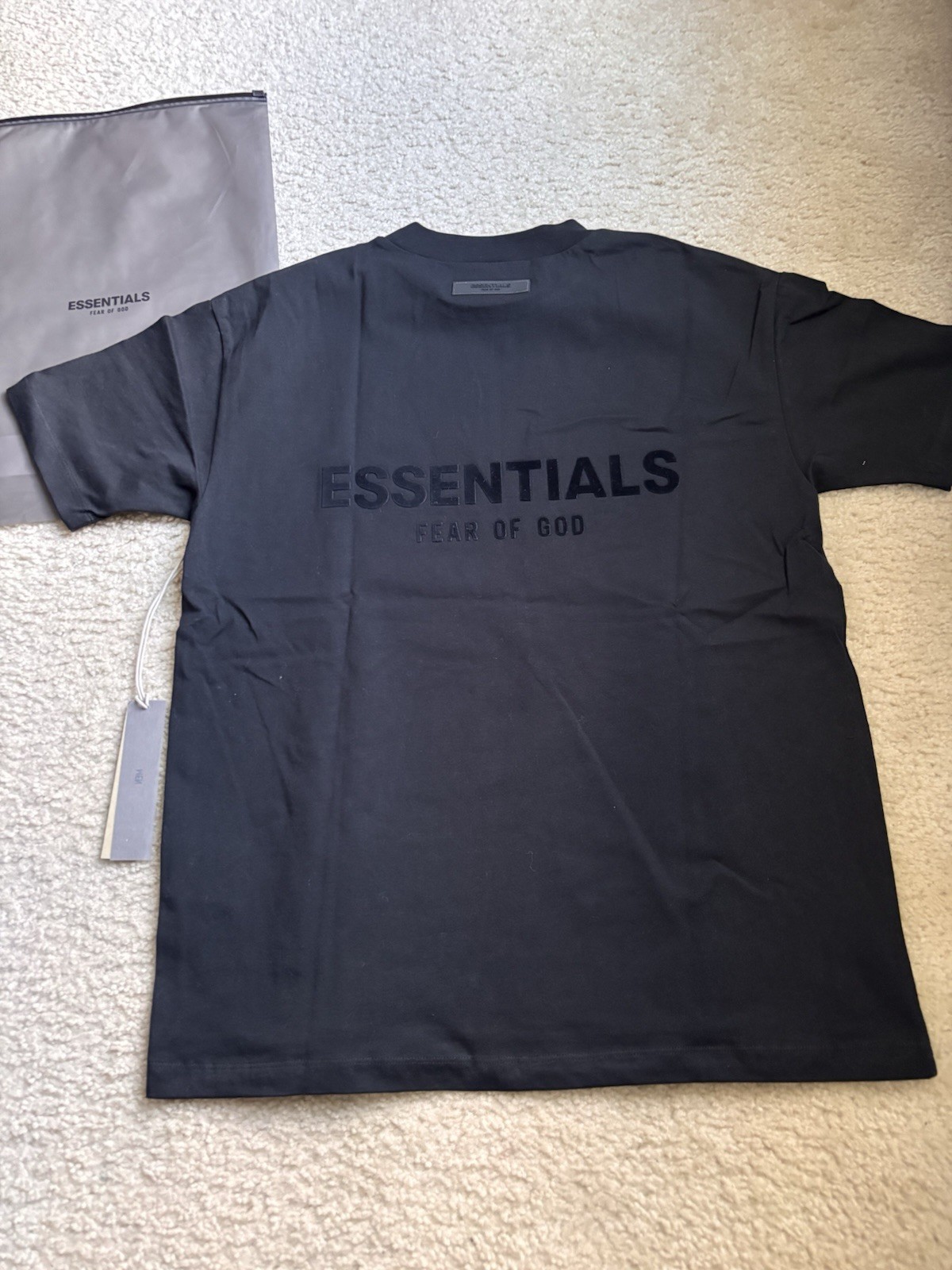 Essentials Fear of God Logo Crew Neck Short Sleeve Black Cotton T-Shirt XS