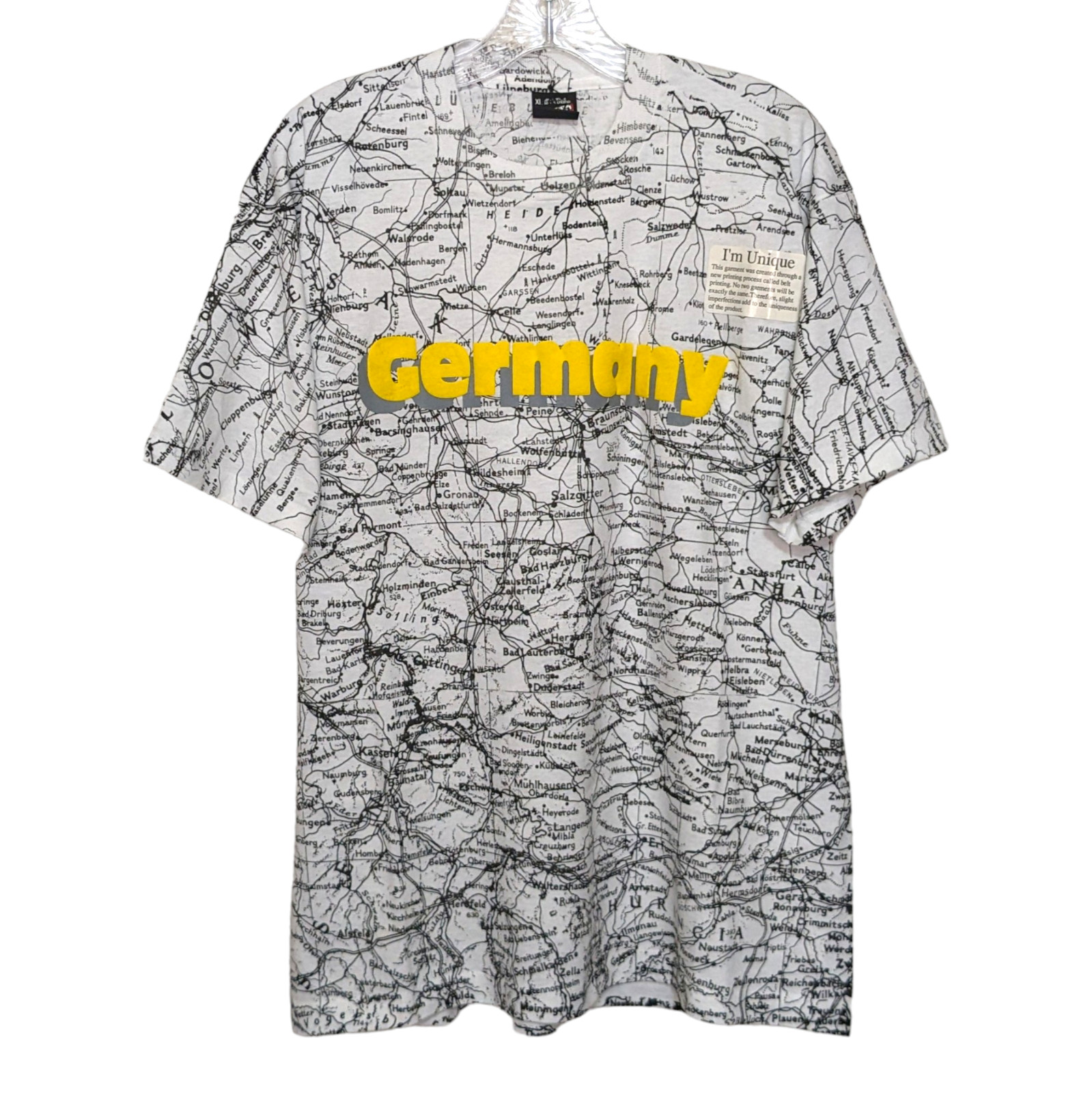 New Vintage Germany Map SCREEN STARS USA T Shirt XL All Over Print Puff Graphic