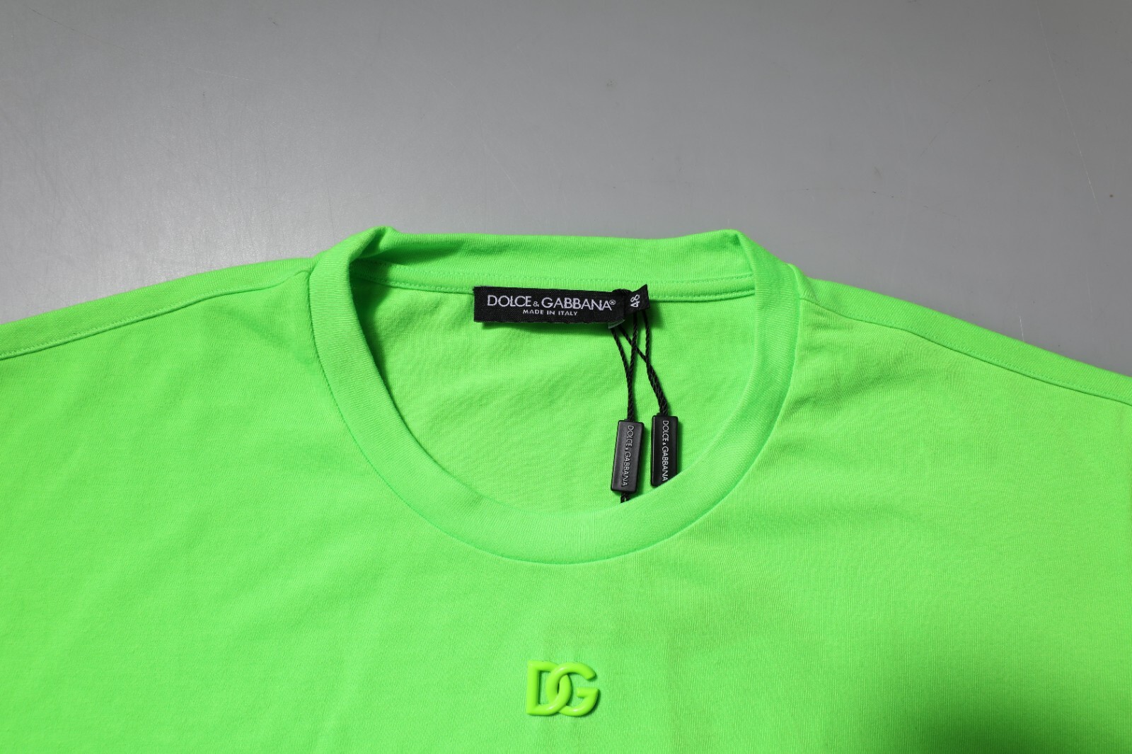 DOLCE & GABBANA T-shirt Green Logo Polyester Crew Neck Men IT48/US38/M 600usd