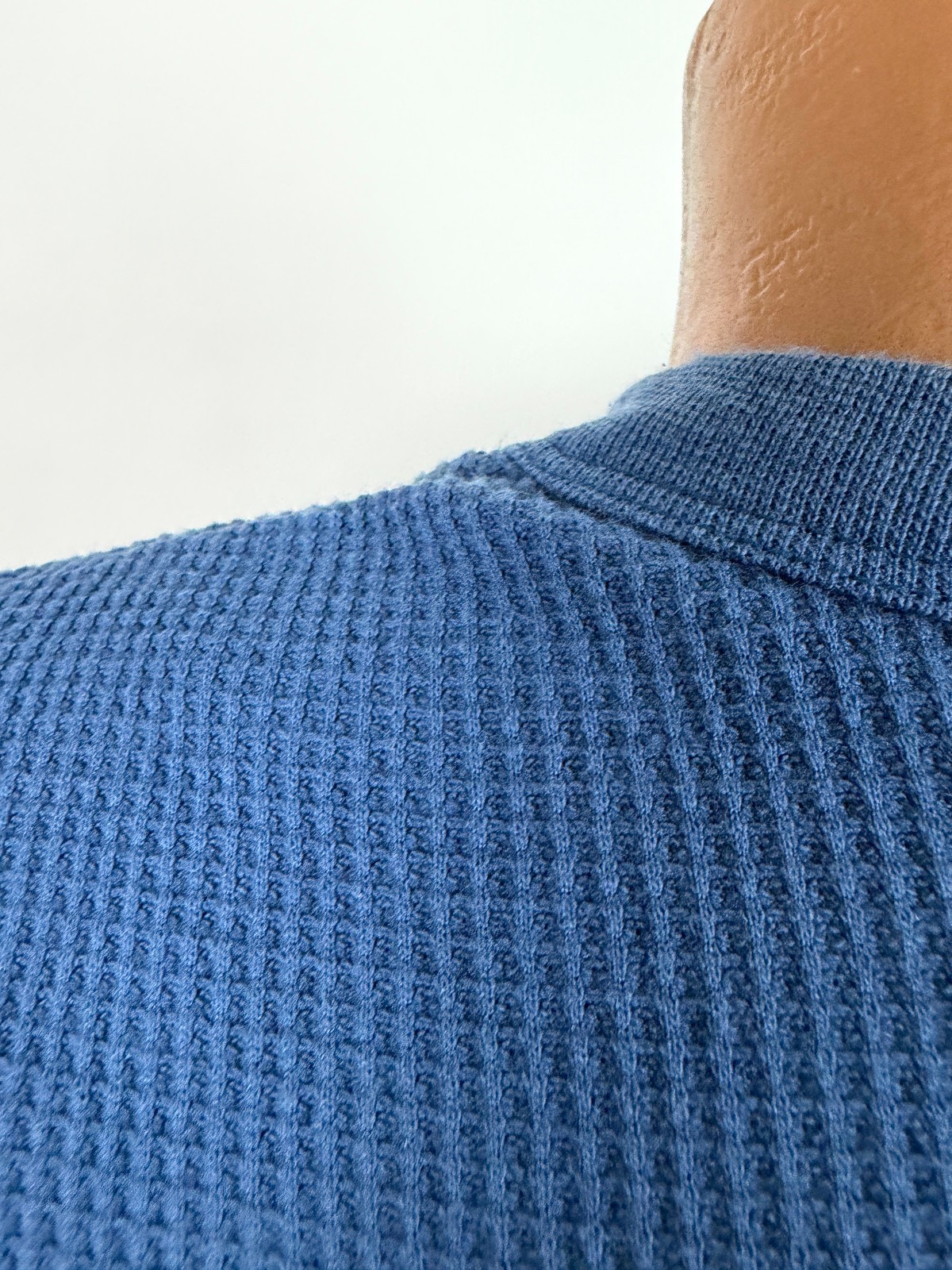 Vintage 80s Waffle-Knit Thermal Shirt Men Large Tight Stretch Outdoors Blue USA