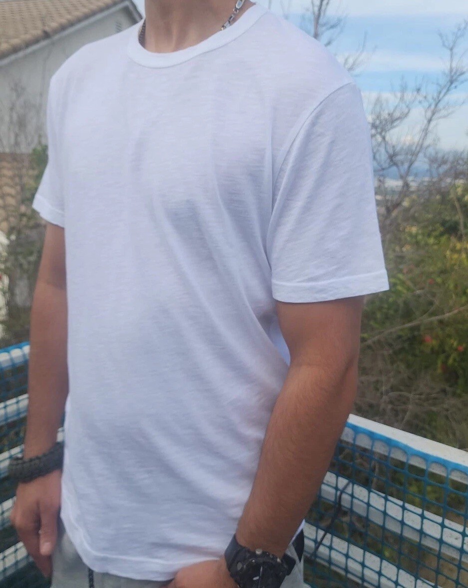 NWT Buck Mason Men’s Tee White Slub Cotton Curved Hem T shirt