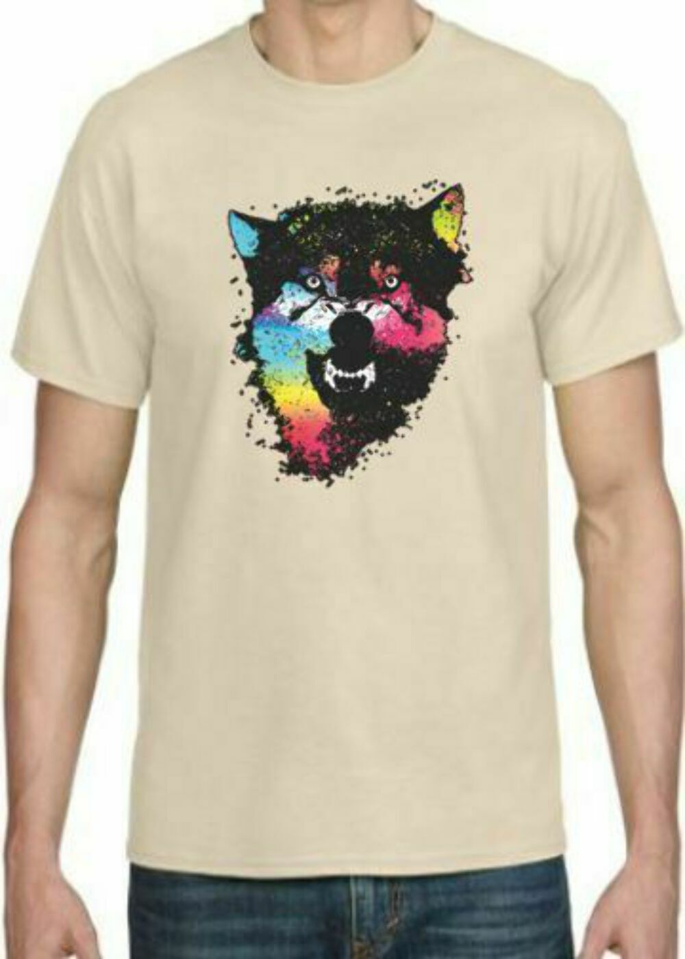 Adult DryBlend® T-Shirt – ( COLORFUL TECHINCOLOR / NEON WOLF / WOLVES)