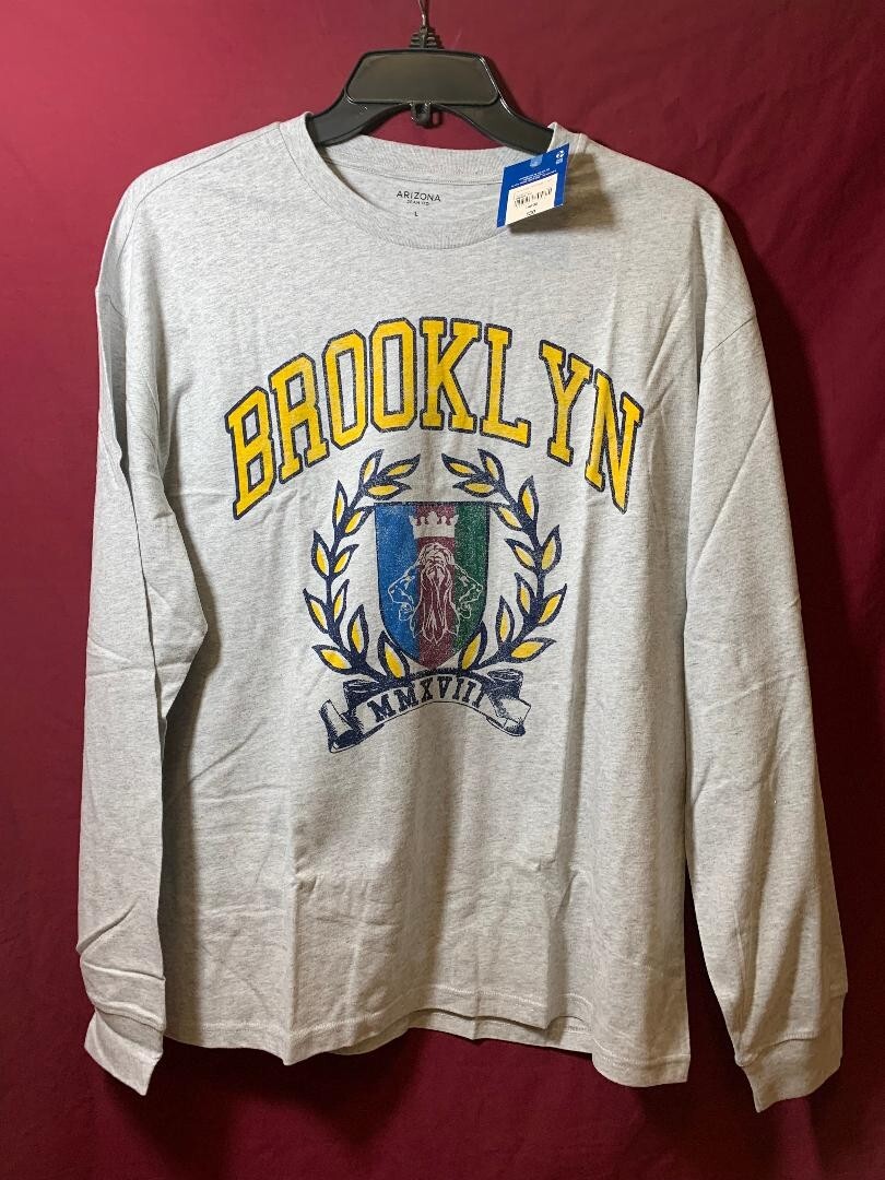Mens BROOKLYN graphic tee shirt, long sleeves, GRAY, Size Large