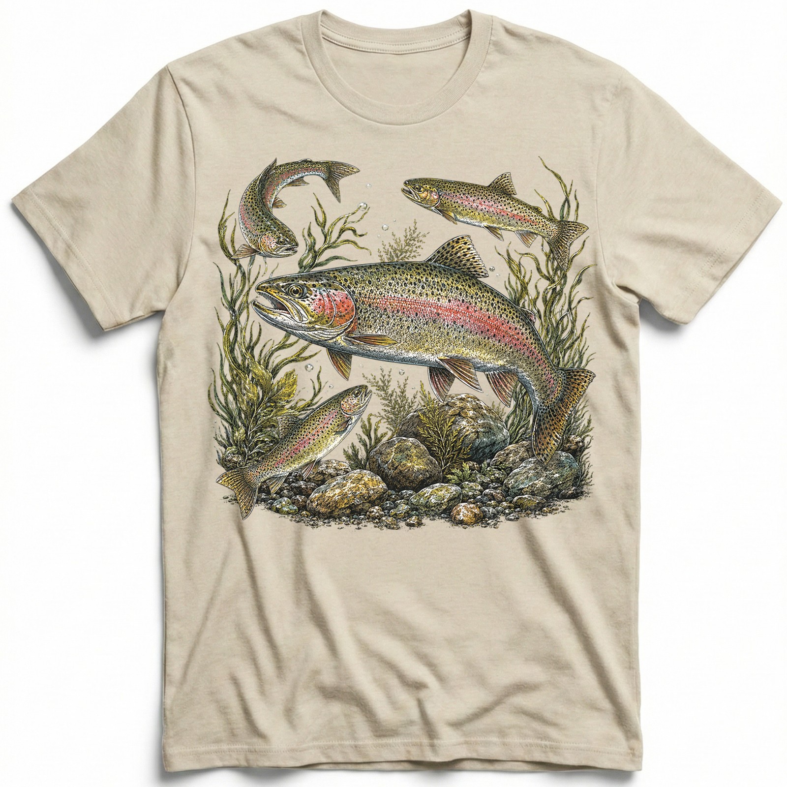 Vintage Rainbow Trout Fishing Fly Fisher Outdoor T-Shirt Nature Lover Tee
