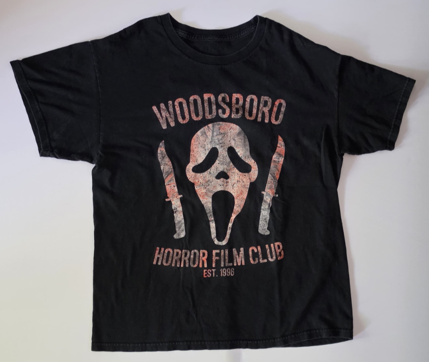 Scream Woodsboro Horror Film Club Men’s L Black T-Shirt Ghostface Faded Vintage