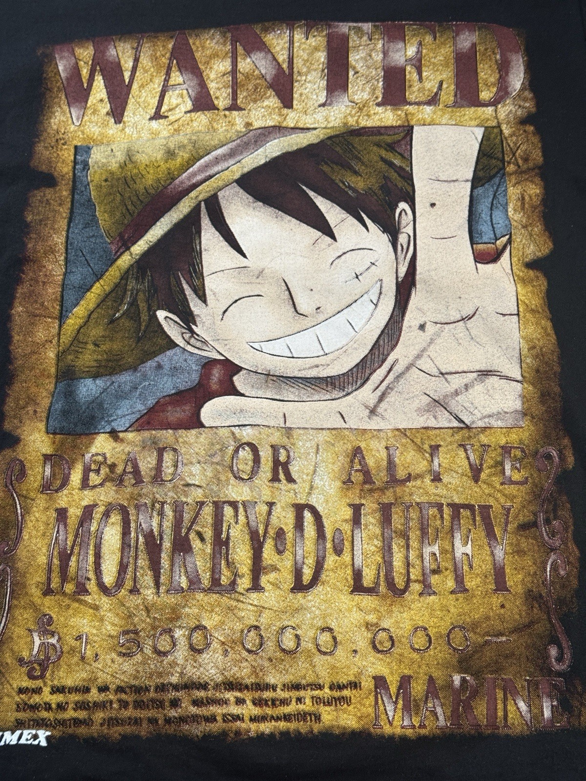 One Piece Monkey D. Luffy Graphic T-Shirt Wanted Poster Tee Size M