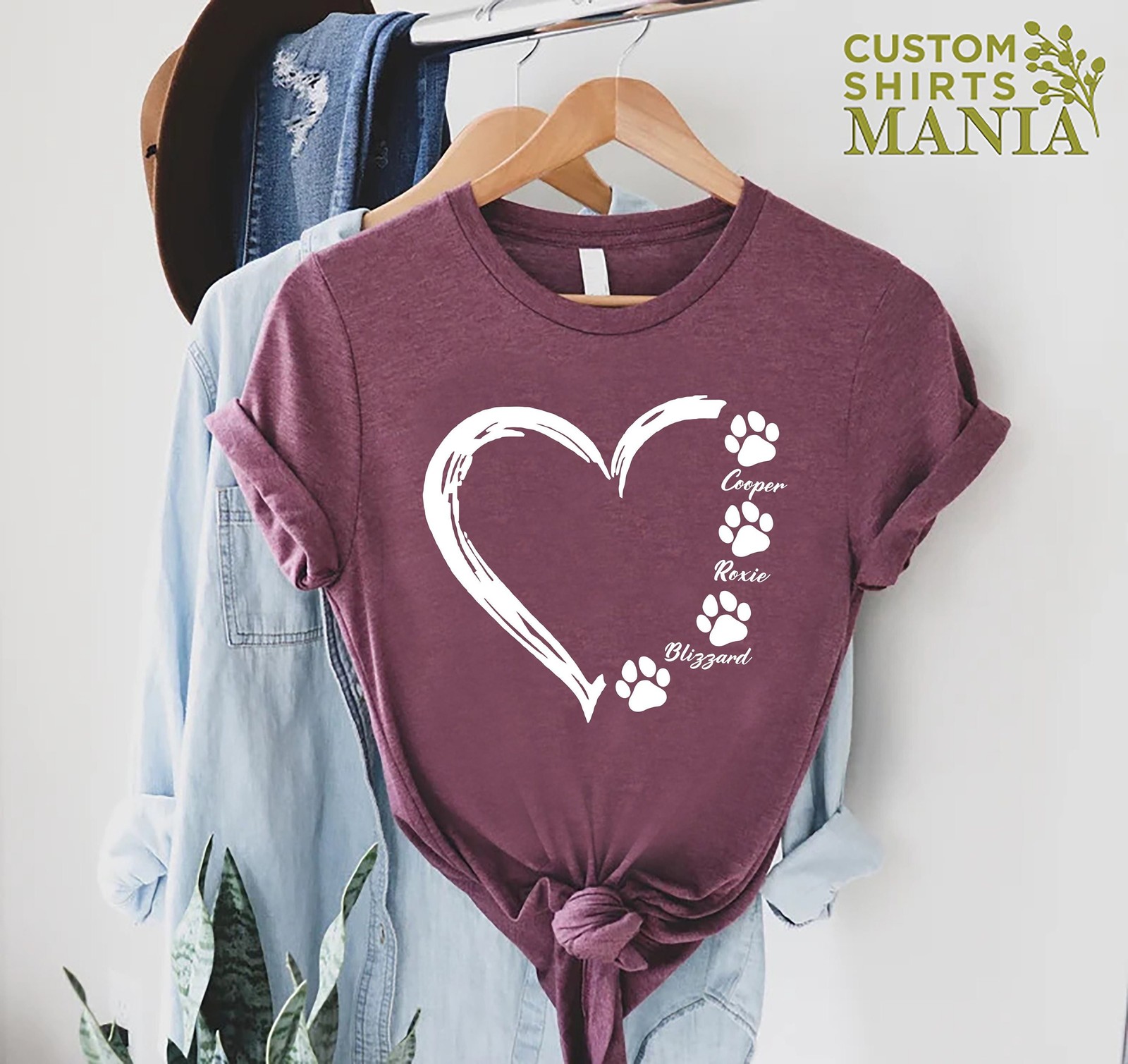 Custom Dog Mom Shirt Dog Paws with Names Shirt Custom Dog Name Paw with Heart