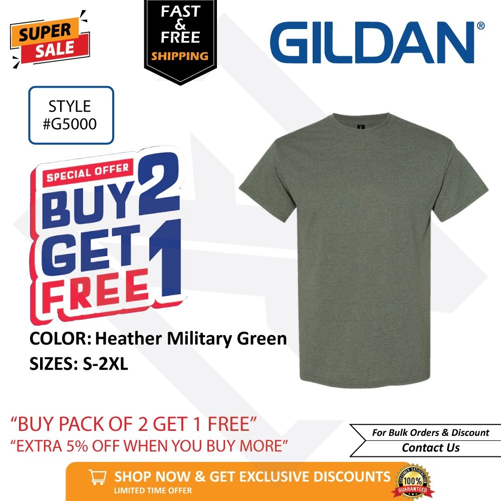 Gildan G500 Heavy Cotton Unisex T-Shirt Blank Tee S-2XL Buy 2 Get 1 FREE!