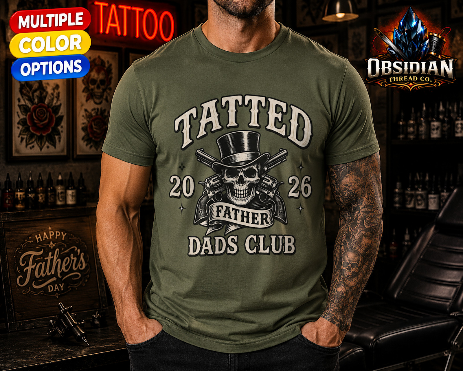 Tatted Dad Club 2026 Shirt Tattoo Father’s Day Skull Biker Tee Gift Dad
