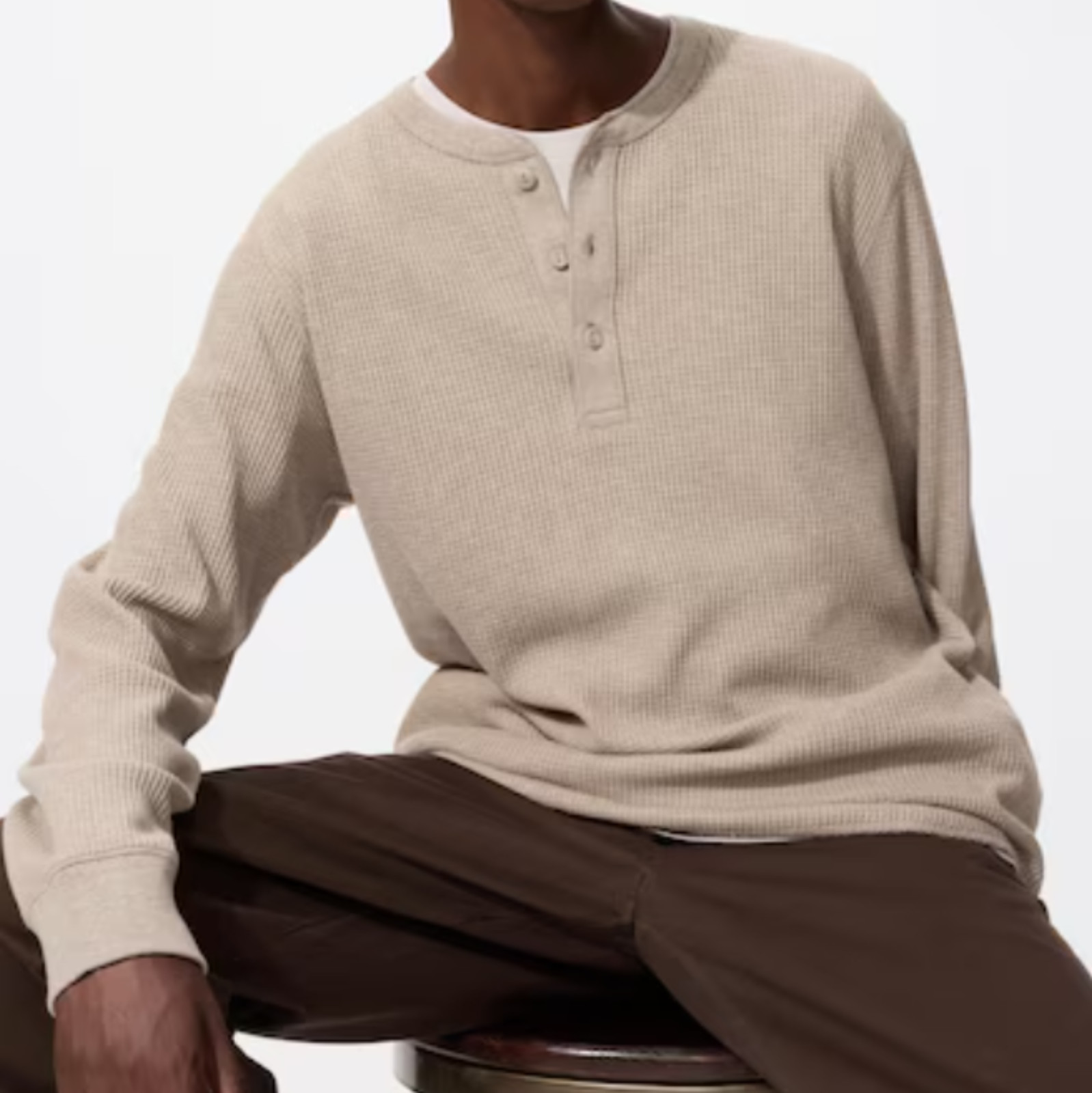 UNIQLO Waffle Henley Neck Long-Sleeve T-Shirt XS~4XL MEN New Japan