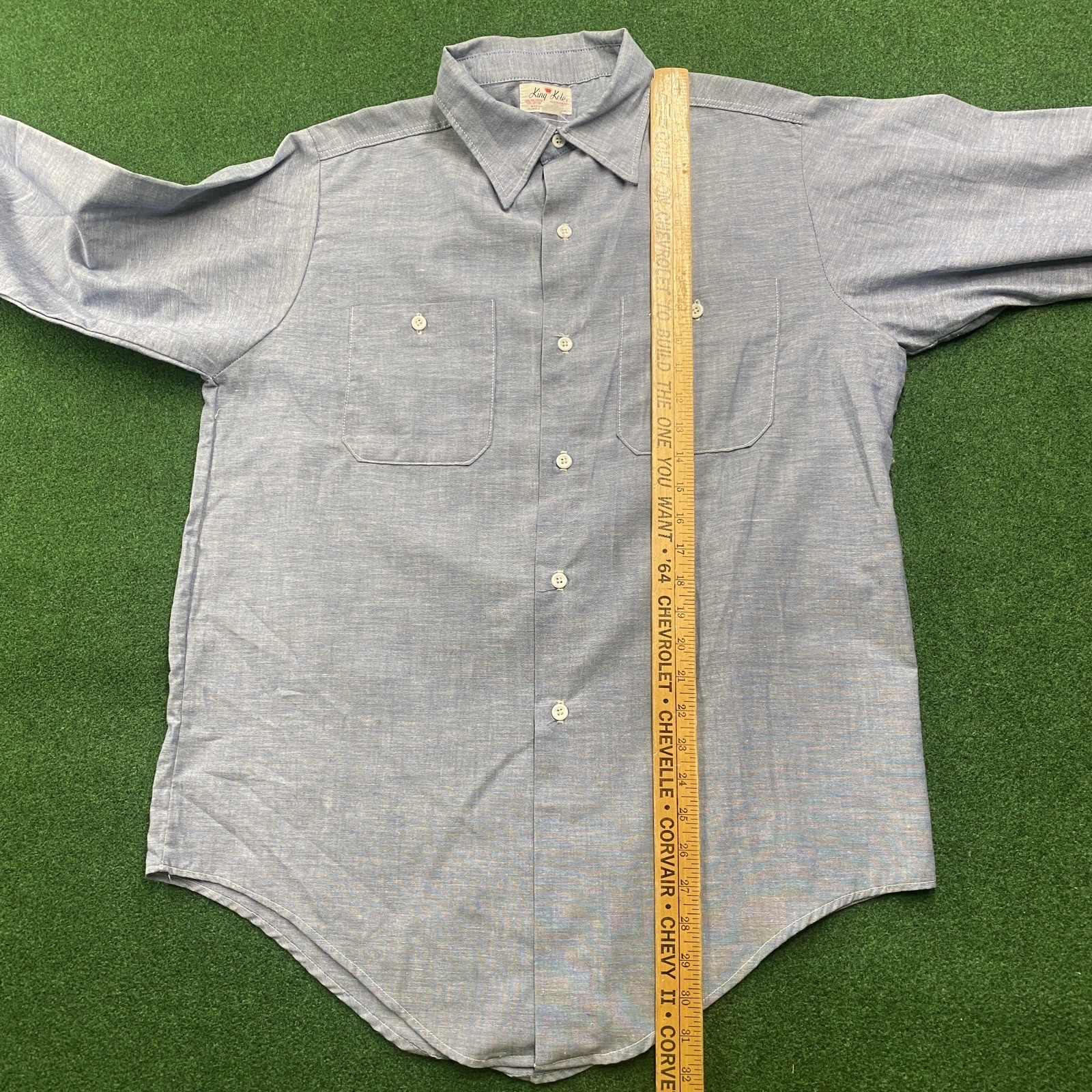 Vintage 60S King Kole Chambray Shirt Mens L Blue Denim Selvedge Cotton Work USA