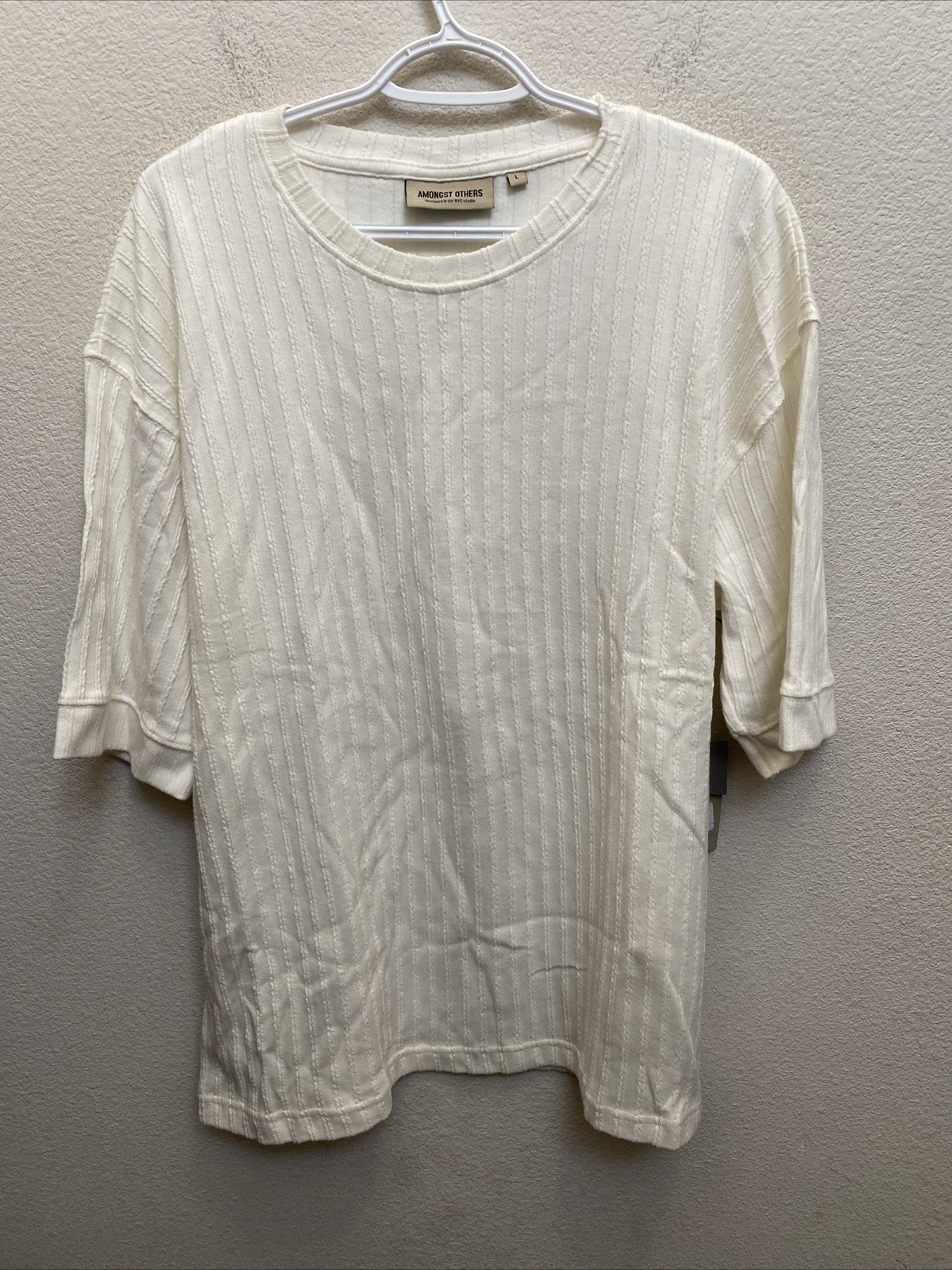 NEW Amongst Others Men’s Large Off White Drop Shoulder Boxy Short Sleeve T-Shirt