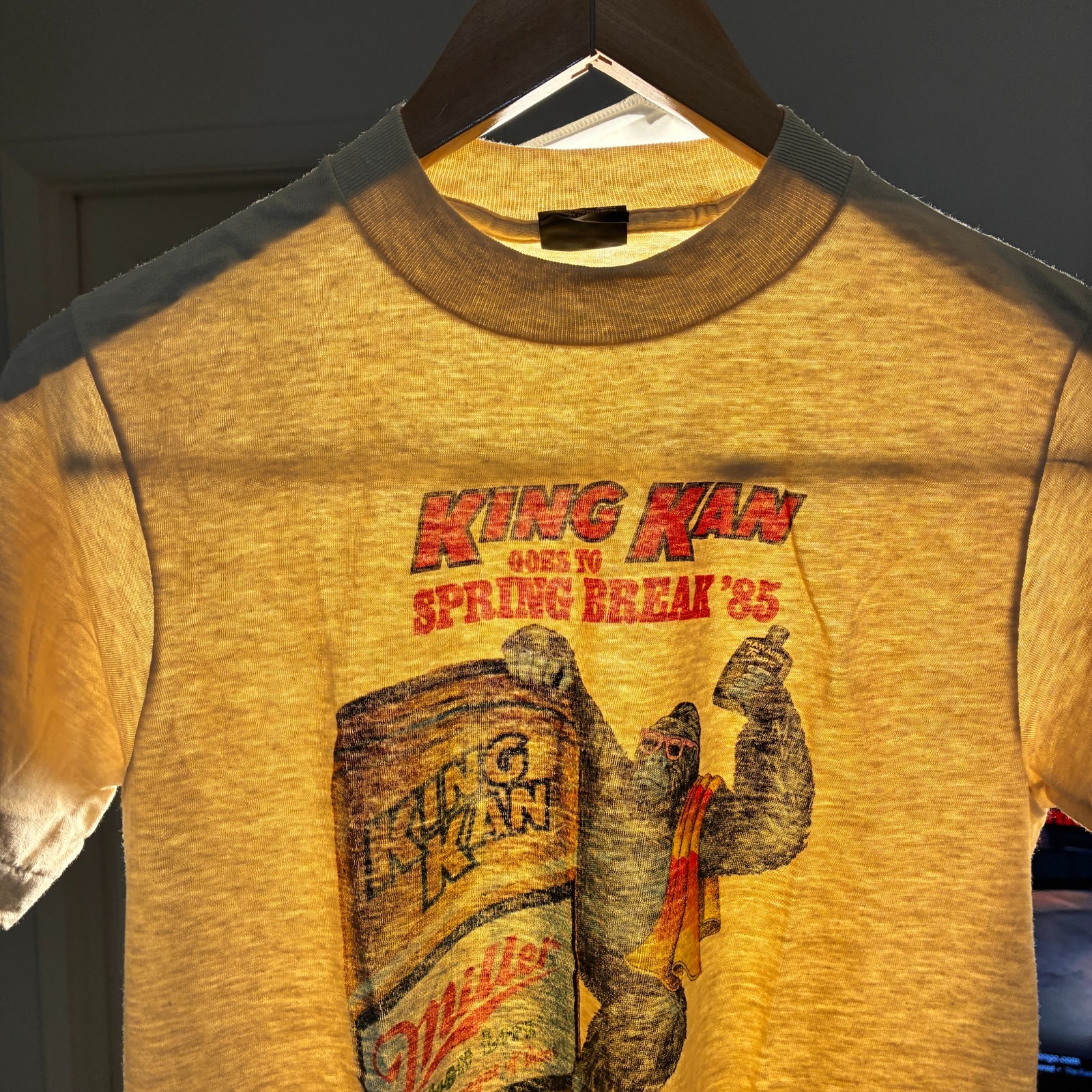Vtg 80s Miller High Life Beer Spring Break 85 Shirt M Paper Thin USA Gorilla Tee