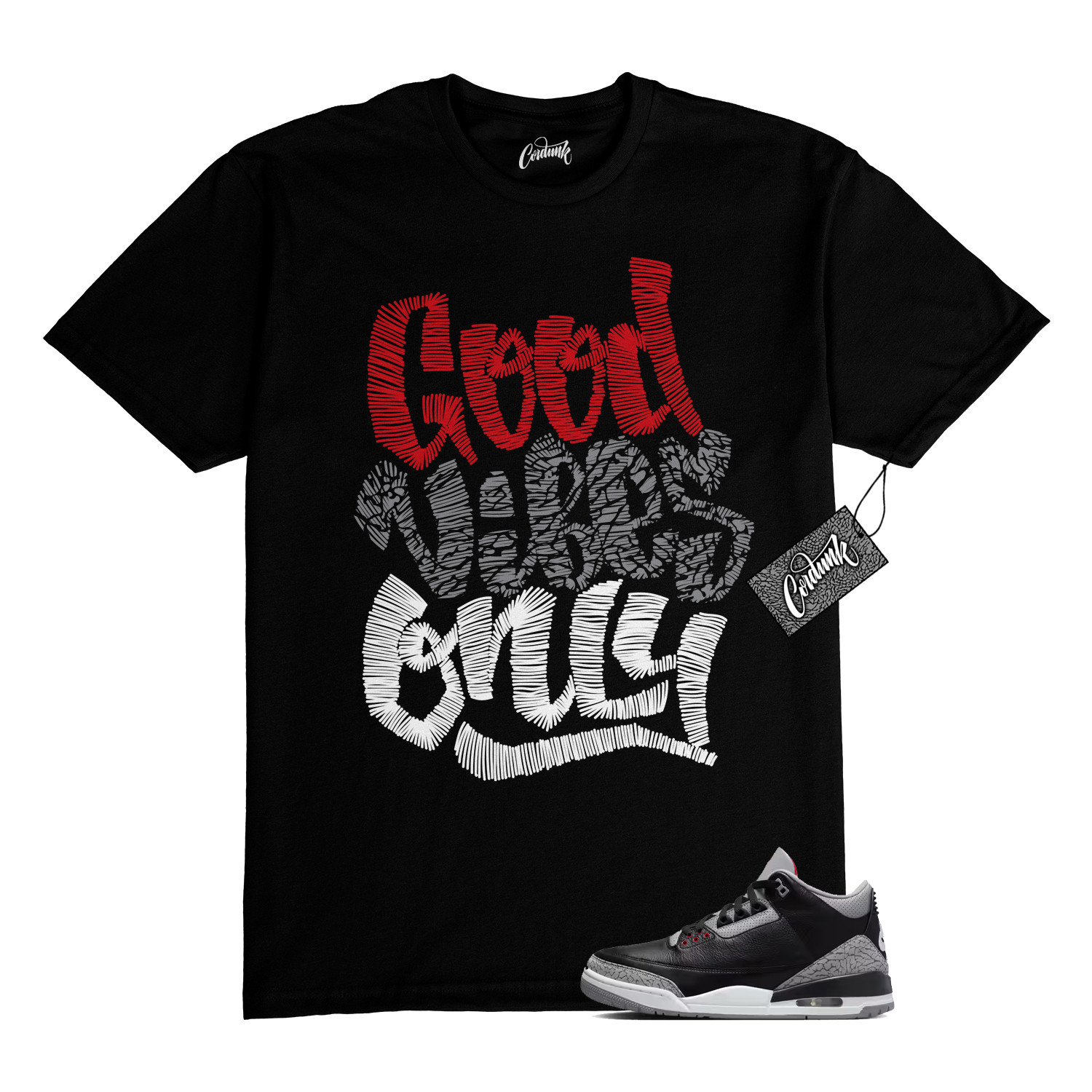 3 Cement Fire Red Cement Grey Elephant Print White Black T Shirt to Match GVO