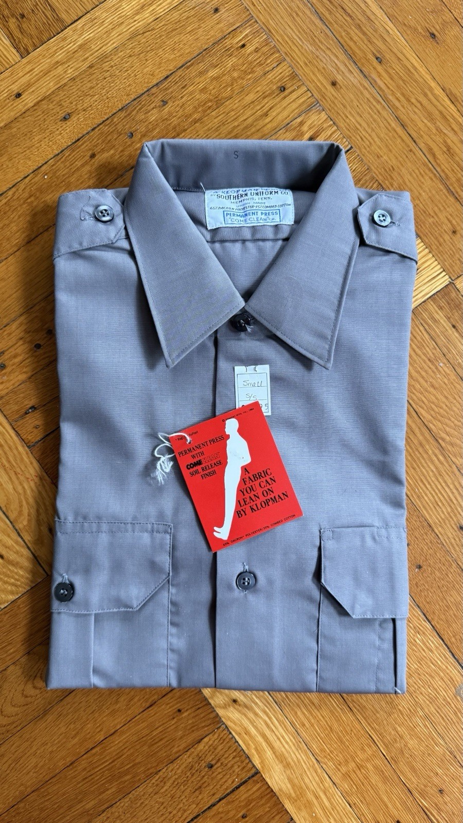 1960s Vintage Klopman Poplin Gray Work Shirt NOS Deadstock USA Small