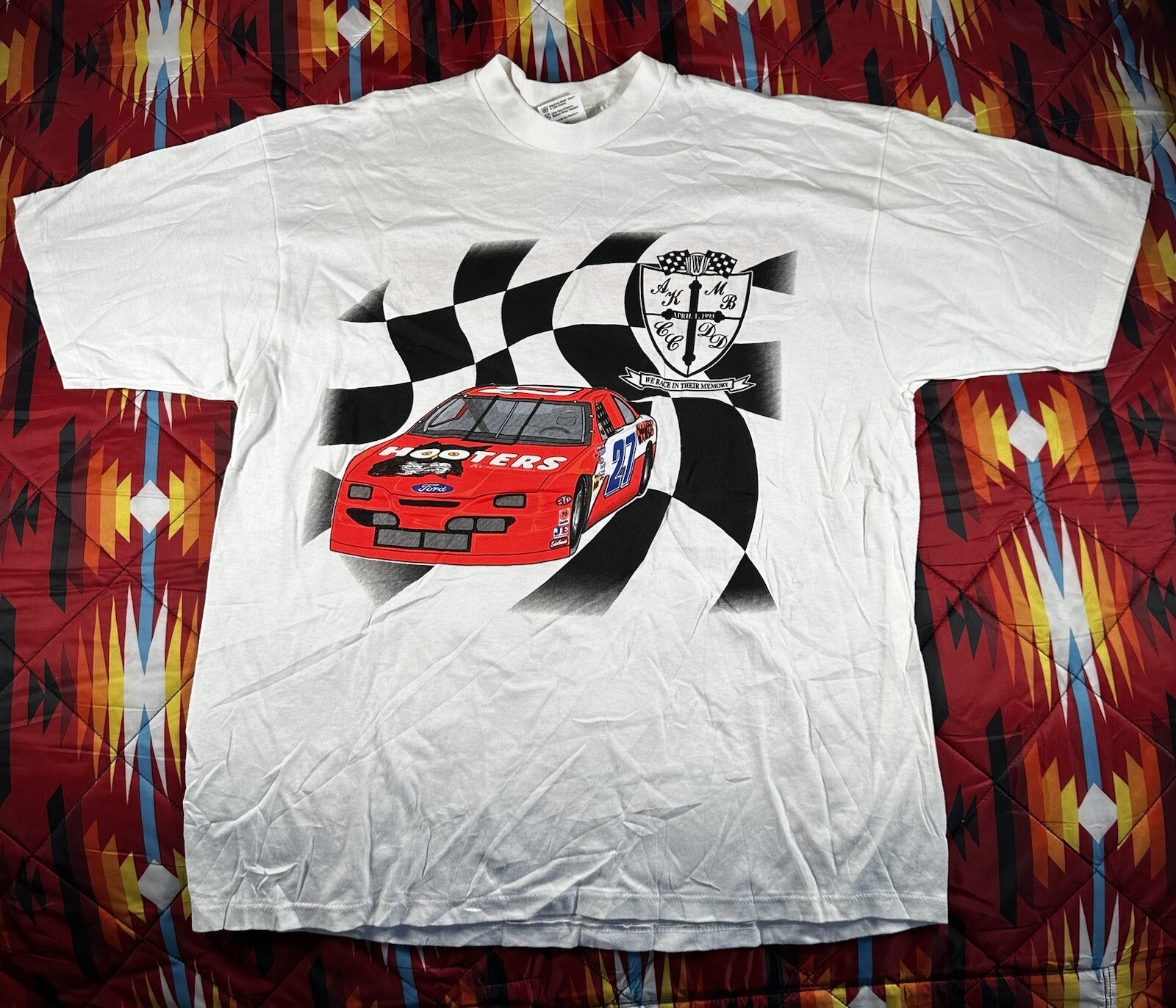 Vintage Hooters Racing T Shirt XL Single Stitch USA Made Double Sided NASCAR Tee