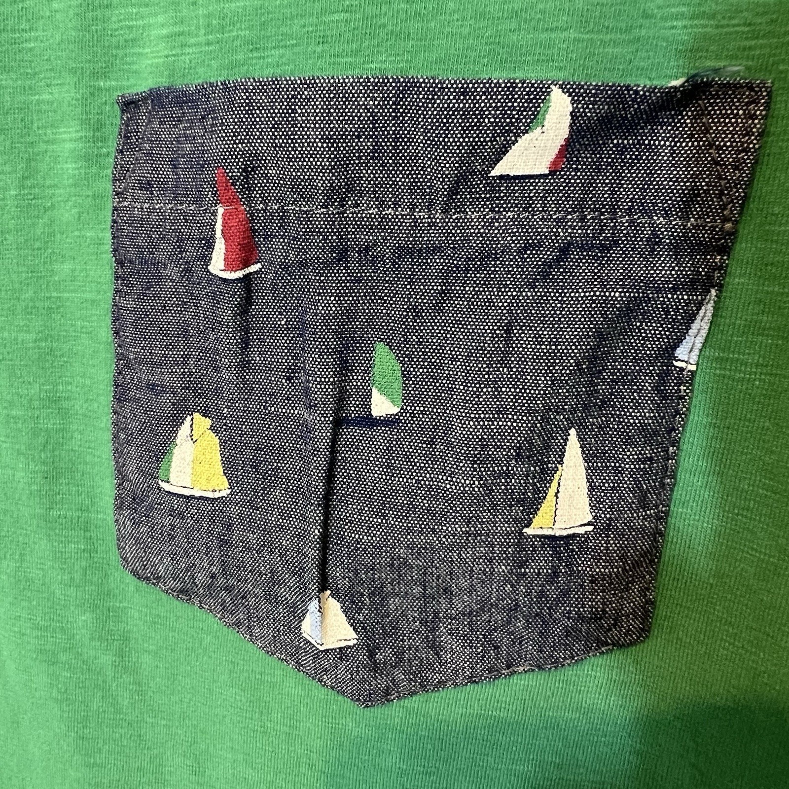 Sailboat Pocket Mens Soft Green Tee Summer Coastal Nautical Preppy Casual Large