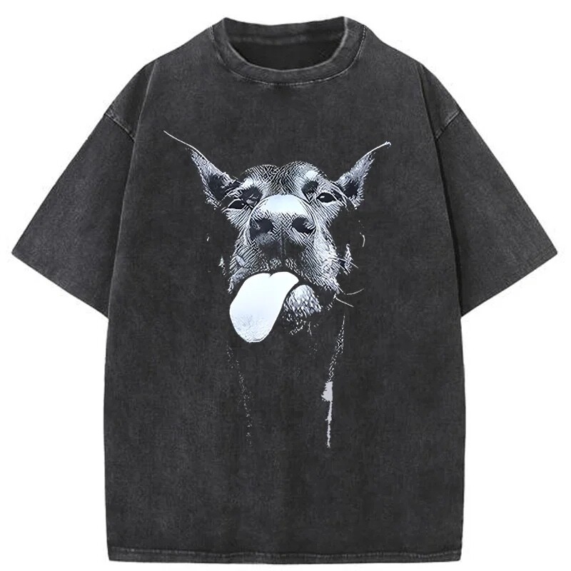Relaxed Fit Cotton T-Shirt With Doberman Dog Pirnted Streetwear Unisex Tee