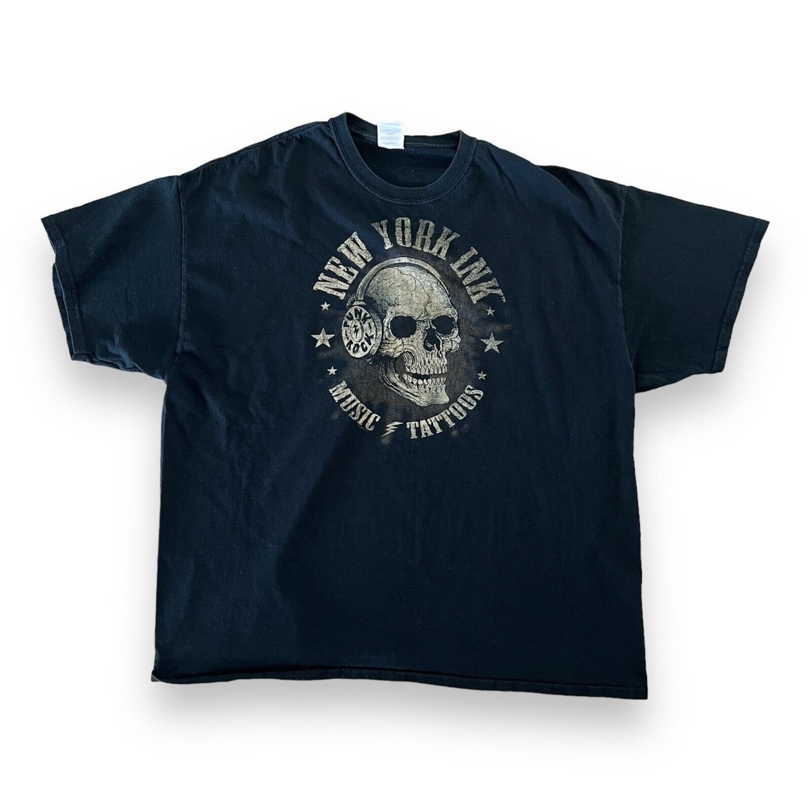 New York Ink Music Tattoos Skull Graphic T-Shirt Mens 2XL Black Gildan Heavy