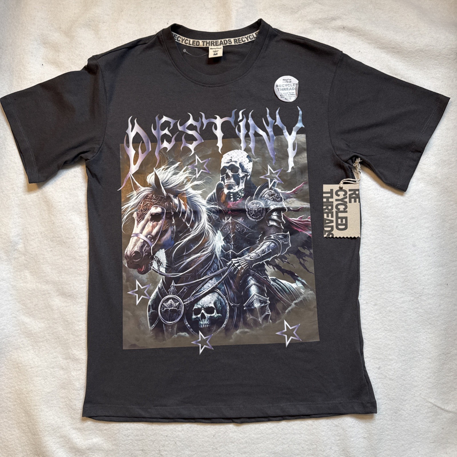 Recycled Threads Destiny Shirt Large Charcoal Skeleton Knight Graphic NEW