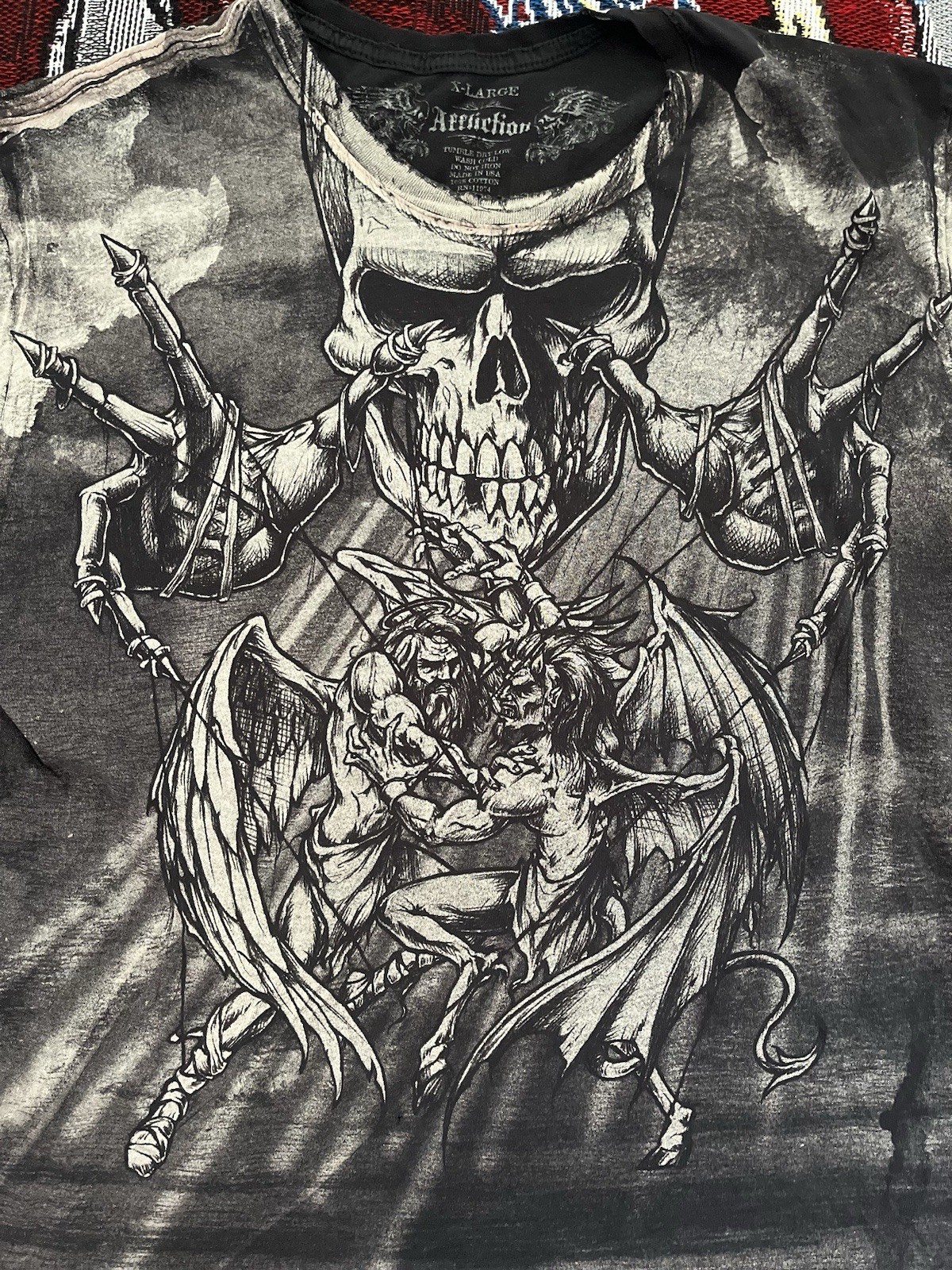 Affliction Puppet Master Shirt Angels vs Demons Gray Men’s XL Rare Y2K