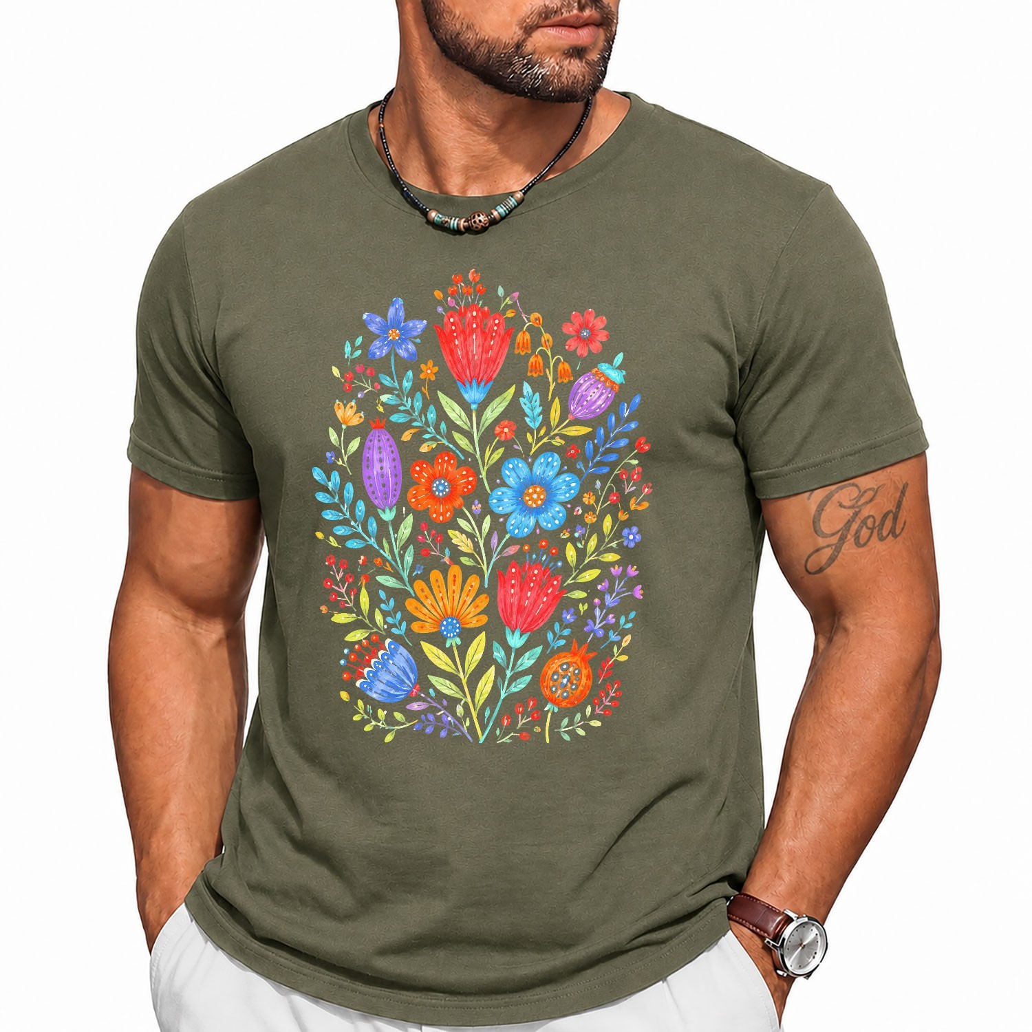 Colorful Floral Design Spring Celebrations Unisex Boho Style Fashion Tee Shirt