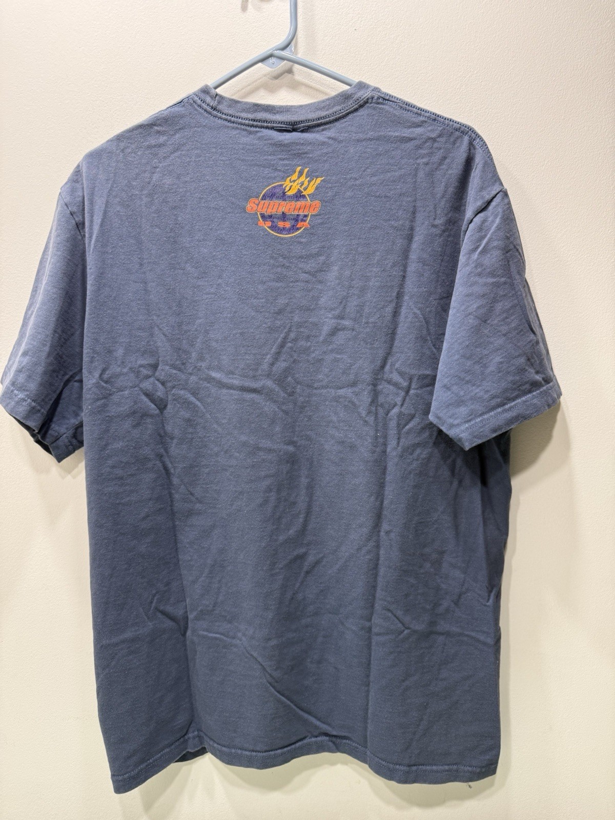 Supreme FW17 Flames Blue T-Shirt Size Medium Distressed Faded See Pics