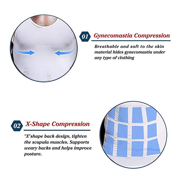 Mens Slimming Body Shaper Vest Gynecomastia Compression Shirts Tummy Control Top