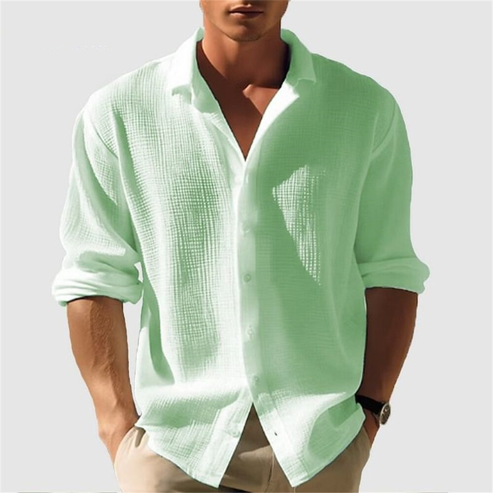 Men’s Waffle Shirt Casual Slim Shirts Long Sleeve Button Down Tops Blouse