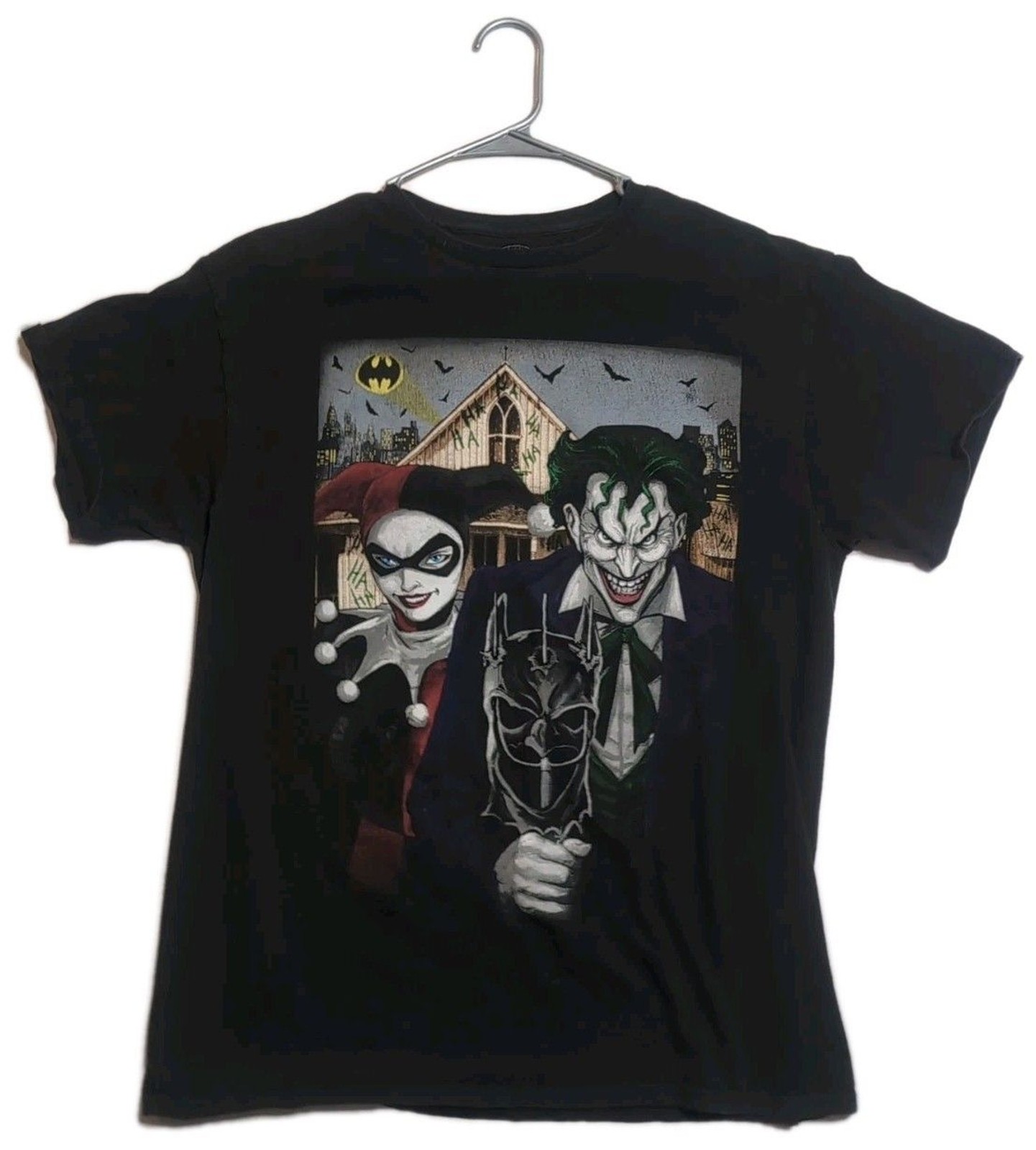 Batman Harley Joker Graphic Tee Large 100% Cotton Collab Art Comic Villains Larg